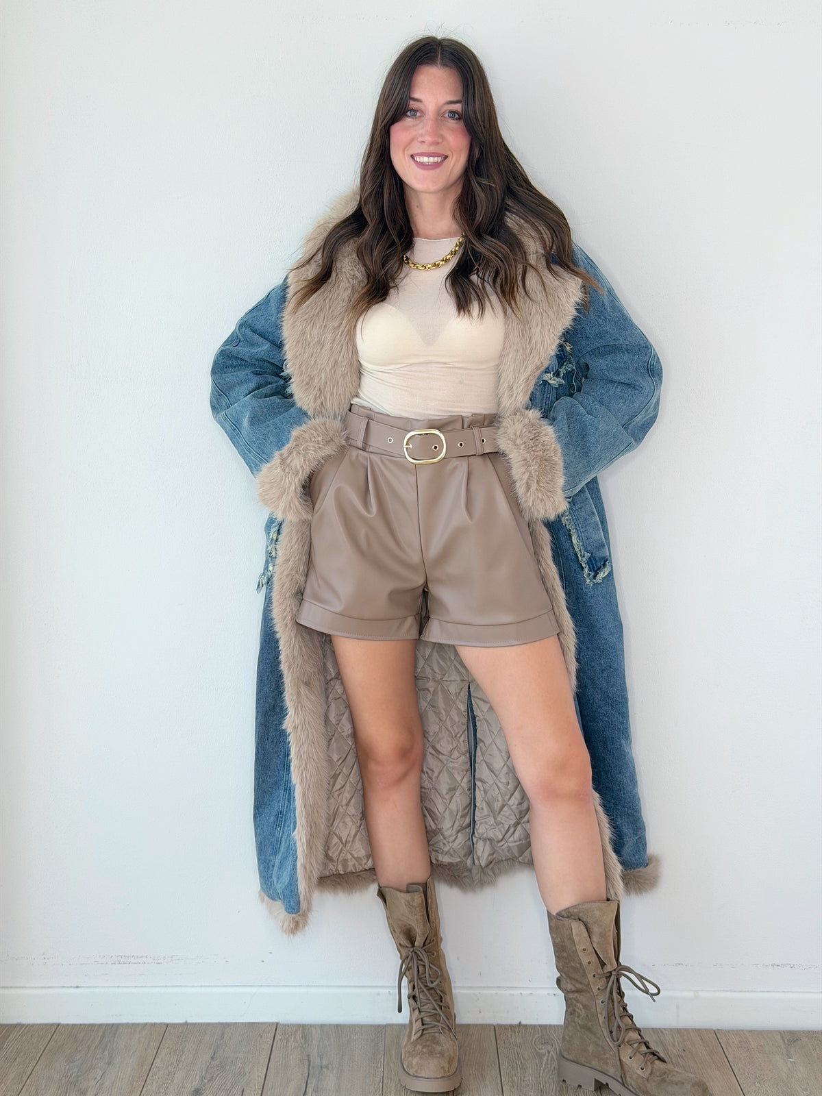 CAPPOTTO DENIM CON ECOPELLICCIA ( PREMIUM QUALITY )