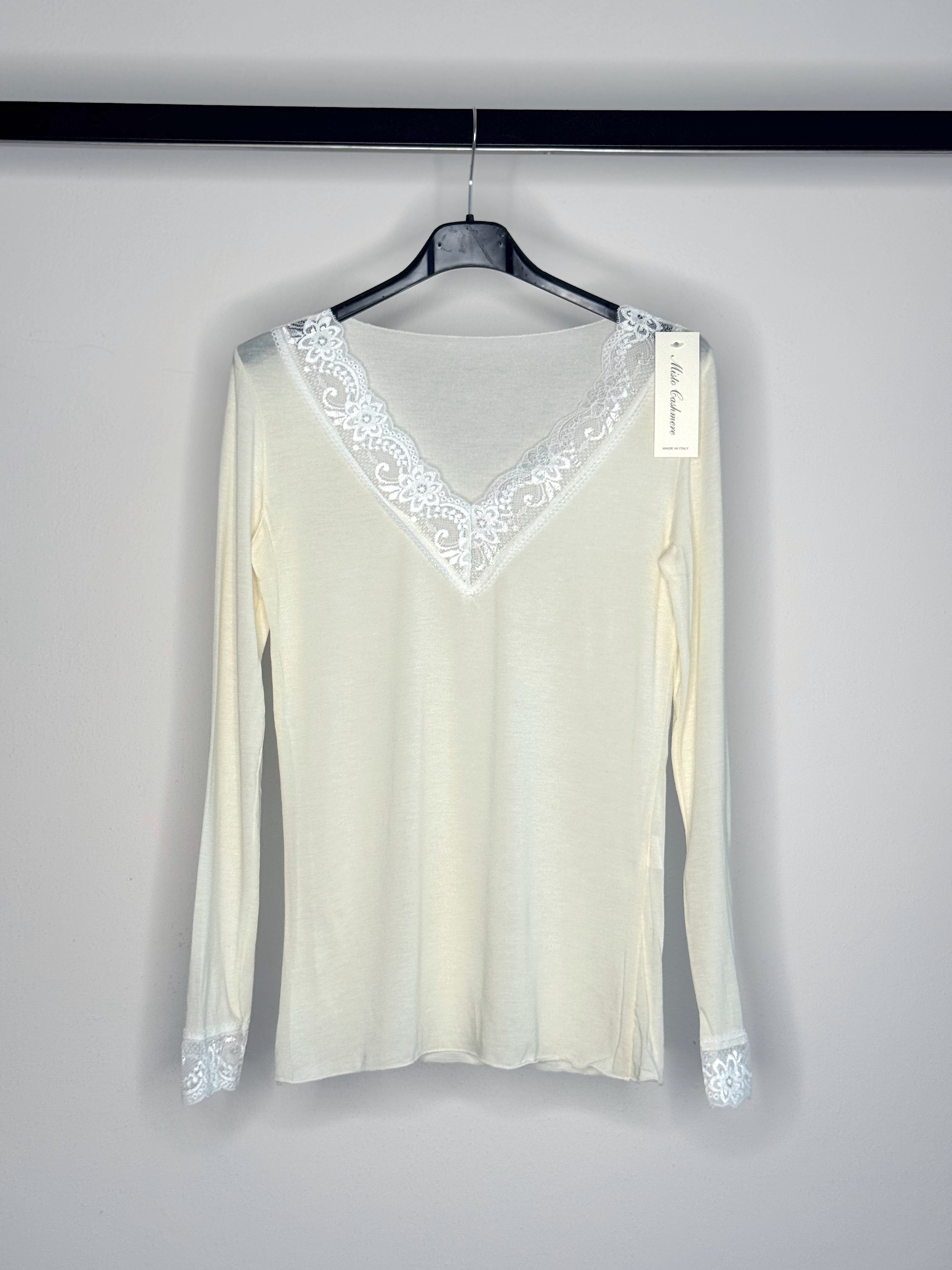 MAGLIONCINO MISTO CASHMERE CON PIZZO