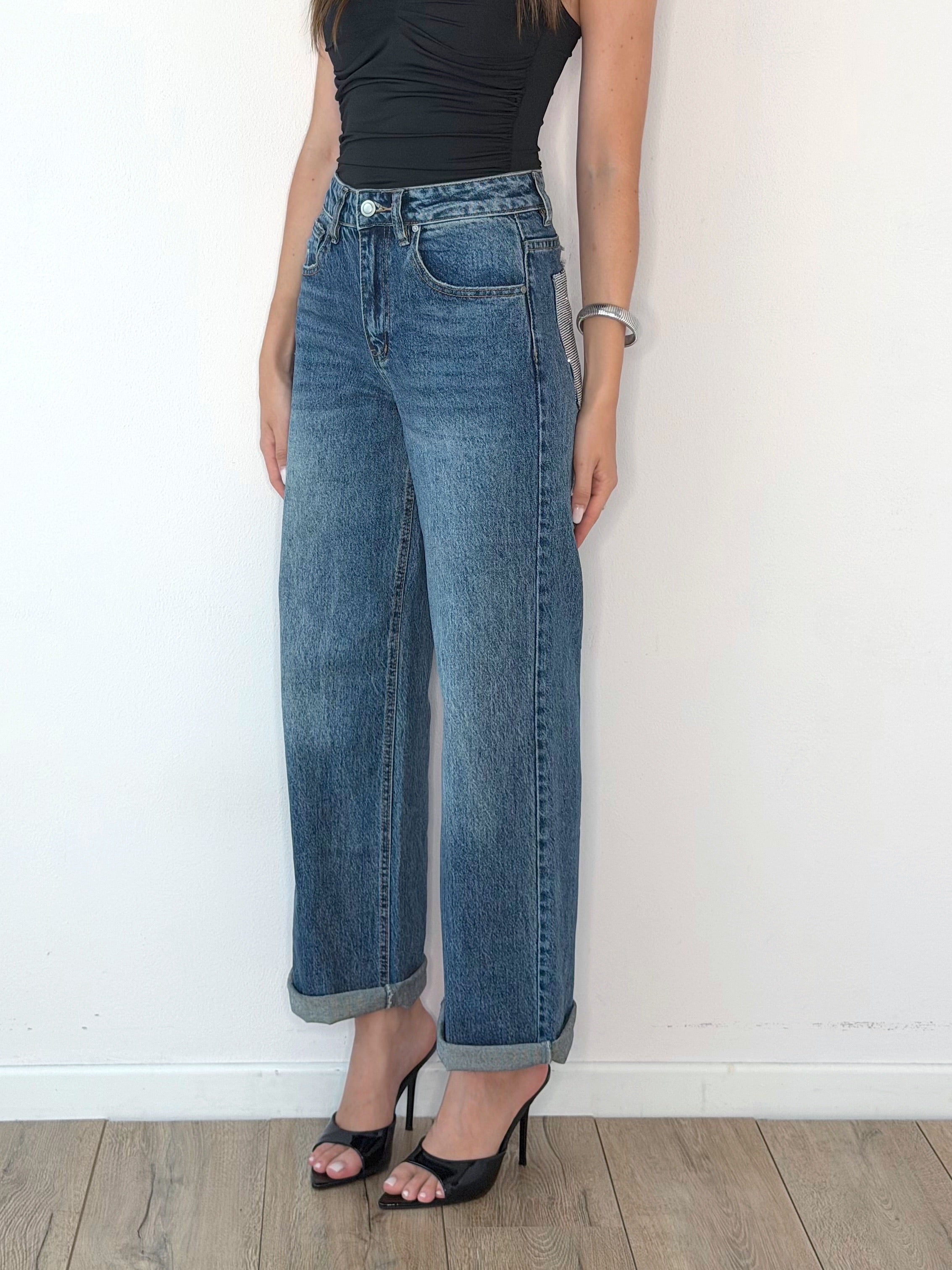 DENIM CON TASCA BRILLANTINATA