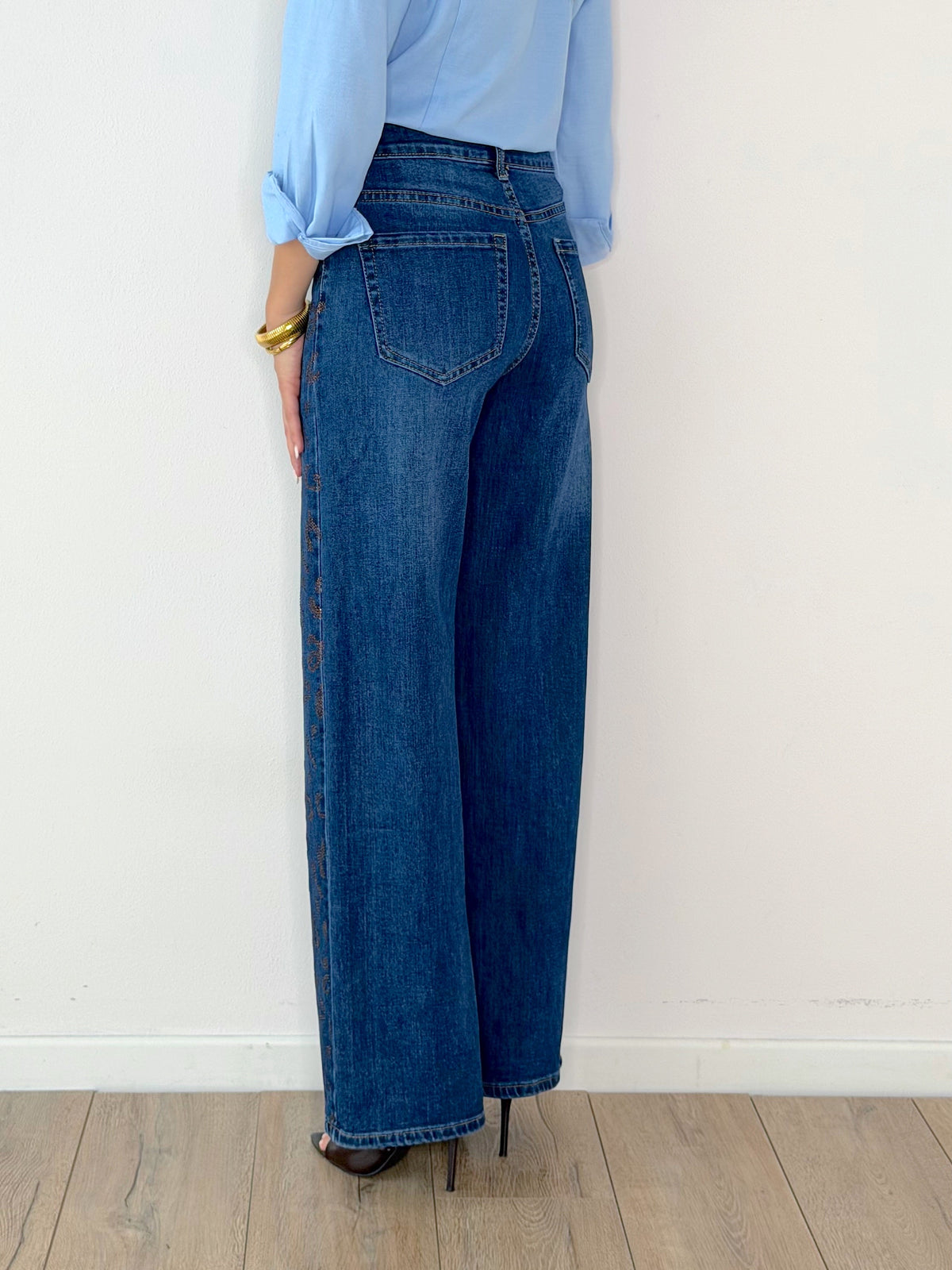 DENIM ANIMALIER STRAIGHT CON STRASS MARRONI