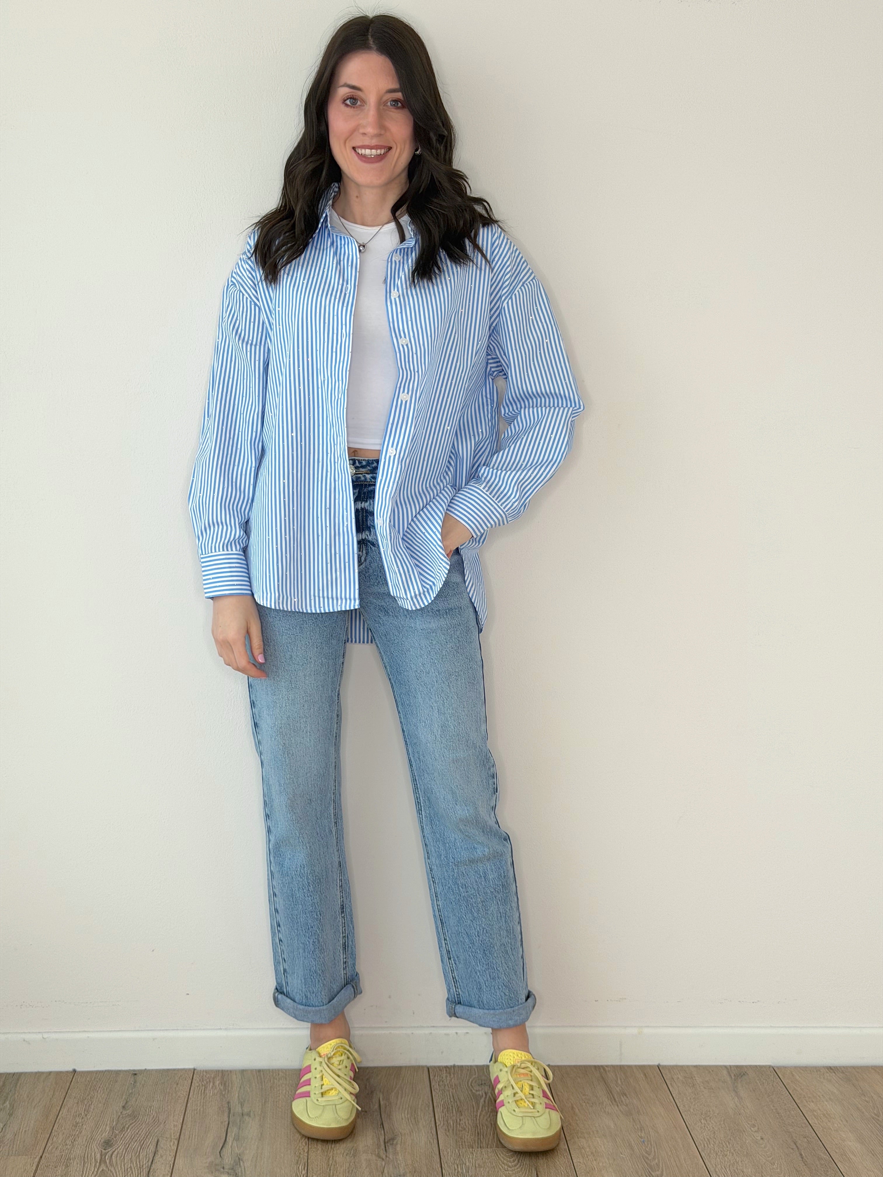 CAMICIA GESSATA OVER CON STRASS