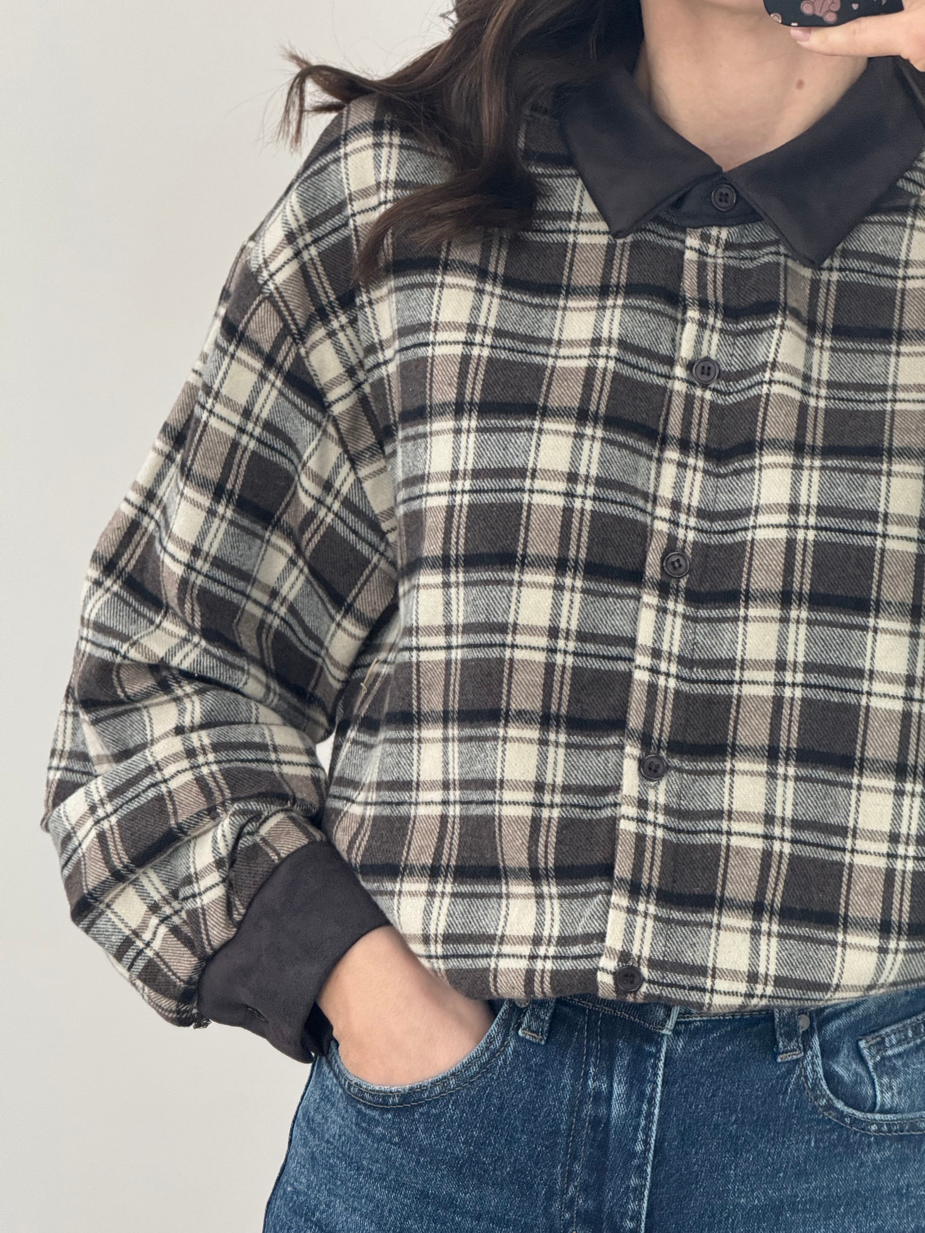 CAMICIA FLANELLA CON DETTAGLI ECO CAMOSCIO