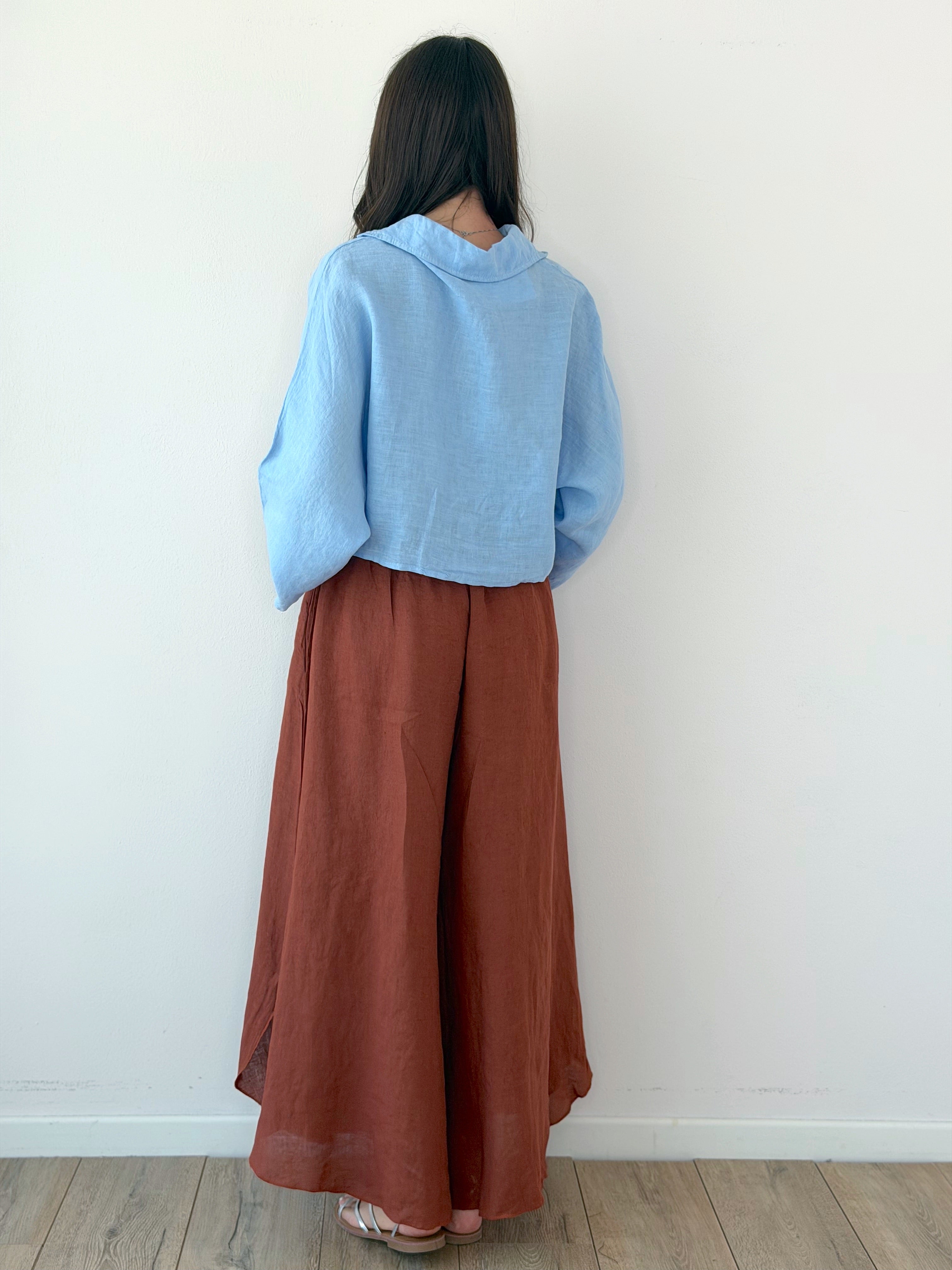 PANTALONE 100% LINO A FARFALLA
