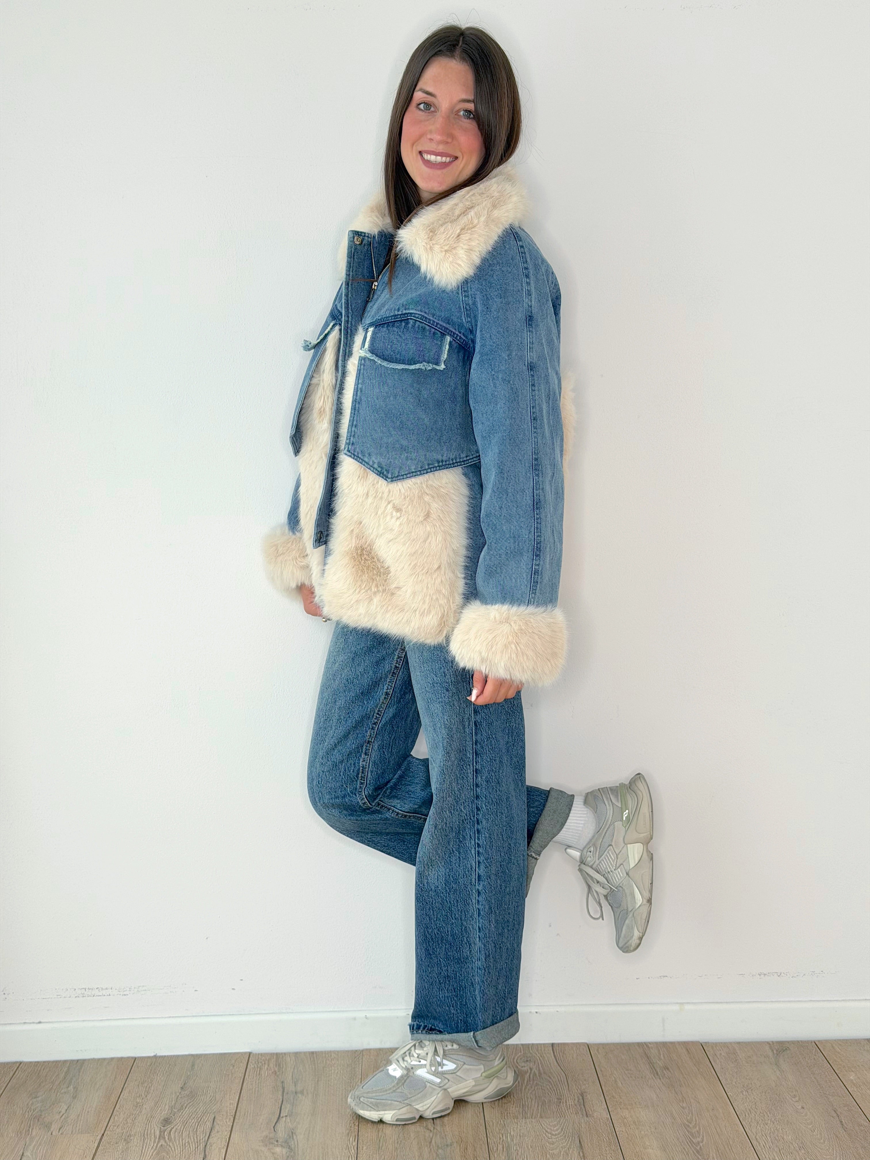 GIACCONE IN DENIM CON ECO PELLICCIA ( PREMIUM )