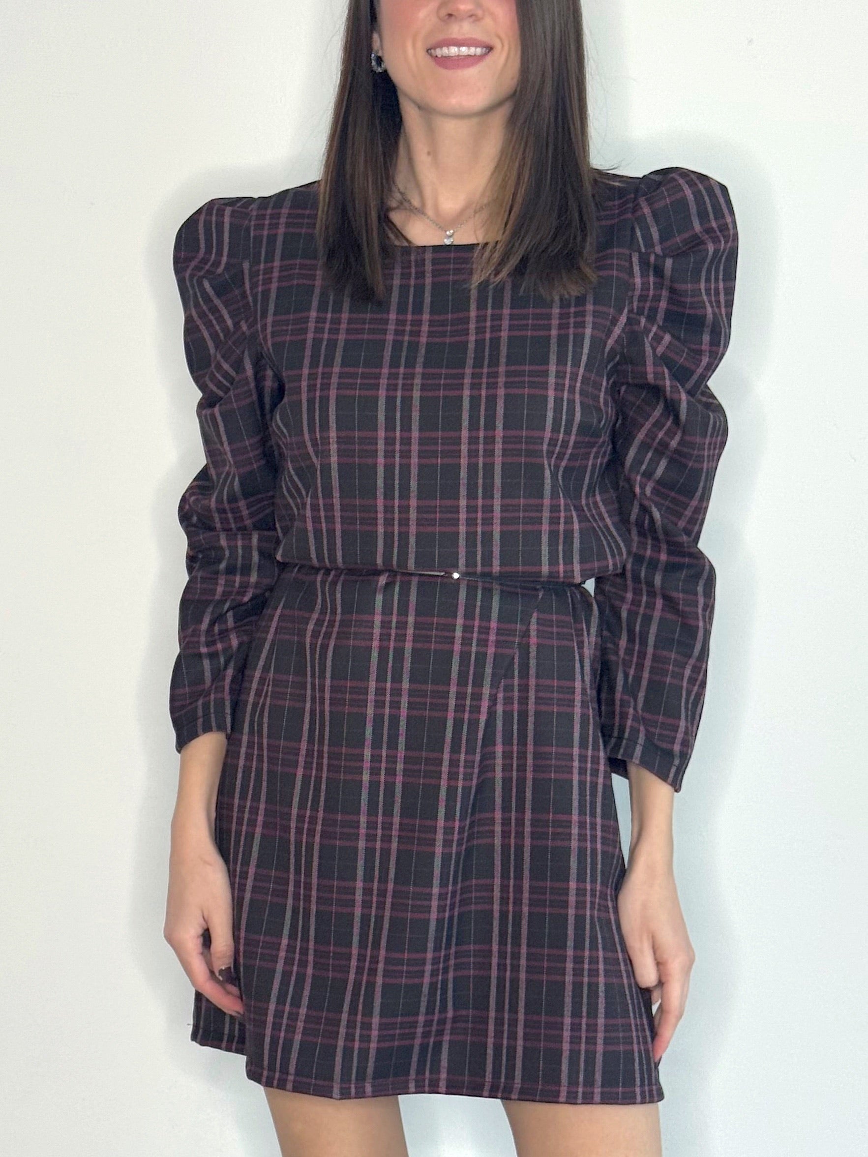 VESTITINO SCOZZESE CON MANICHE A SBUFFO