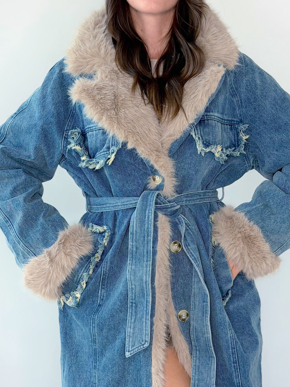 CAPPOTTO DENIM CON ECOPELLICCIA ( PREMIUM QUALITY )