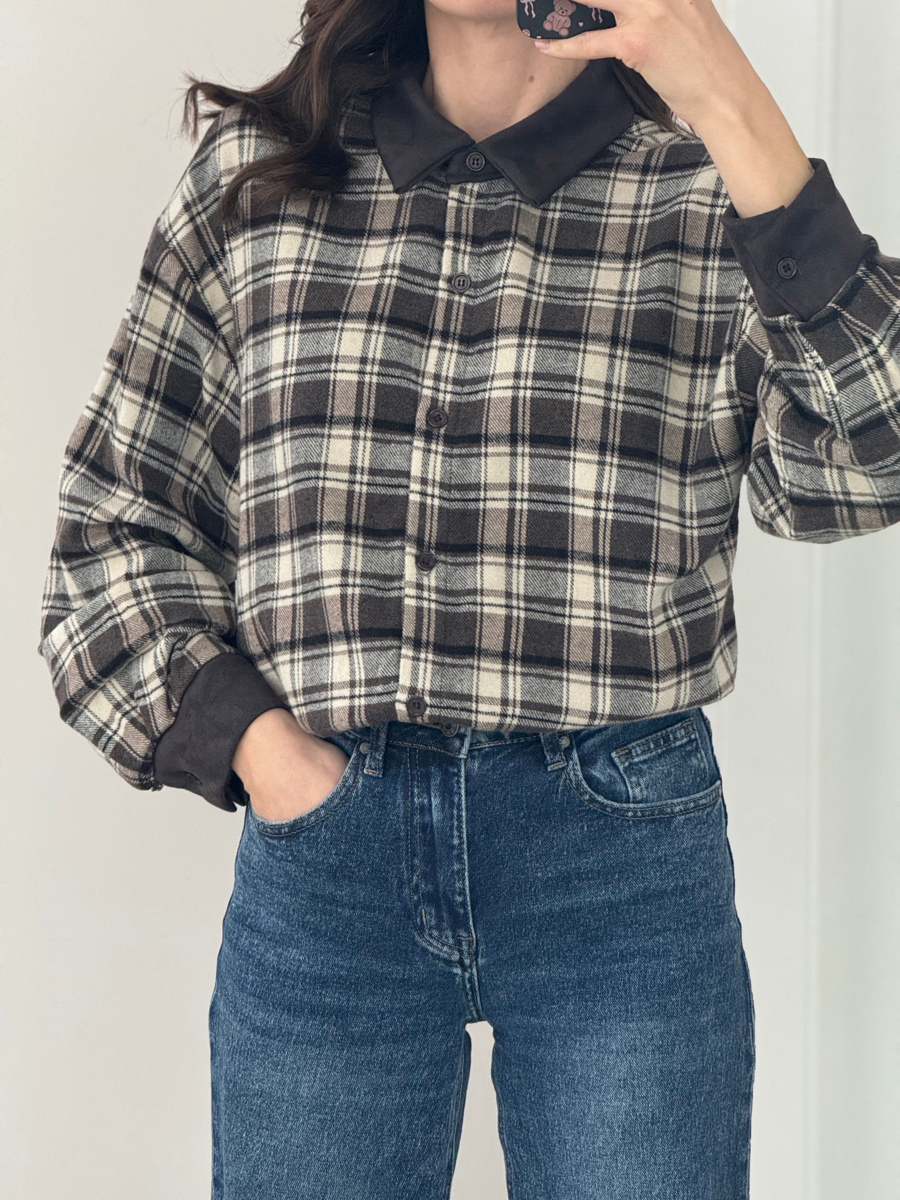 CAMICIA FLANELLA CON DETTAGLI ECO CAMOSCIO