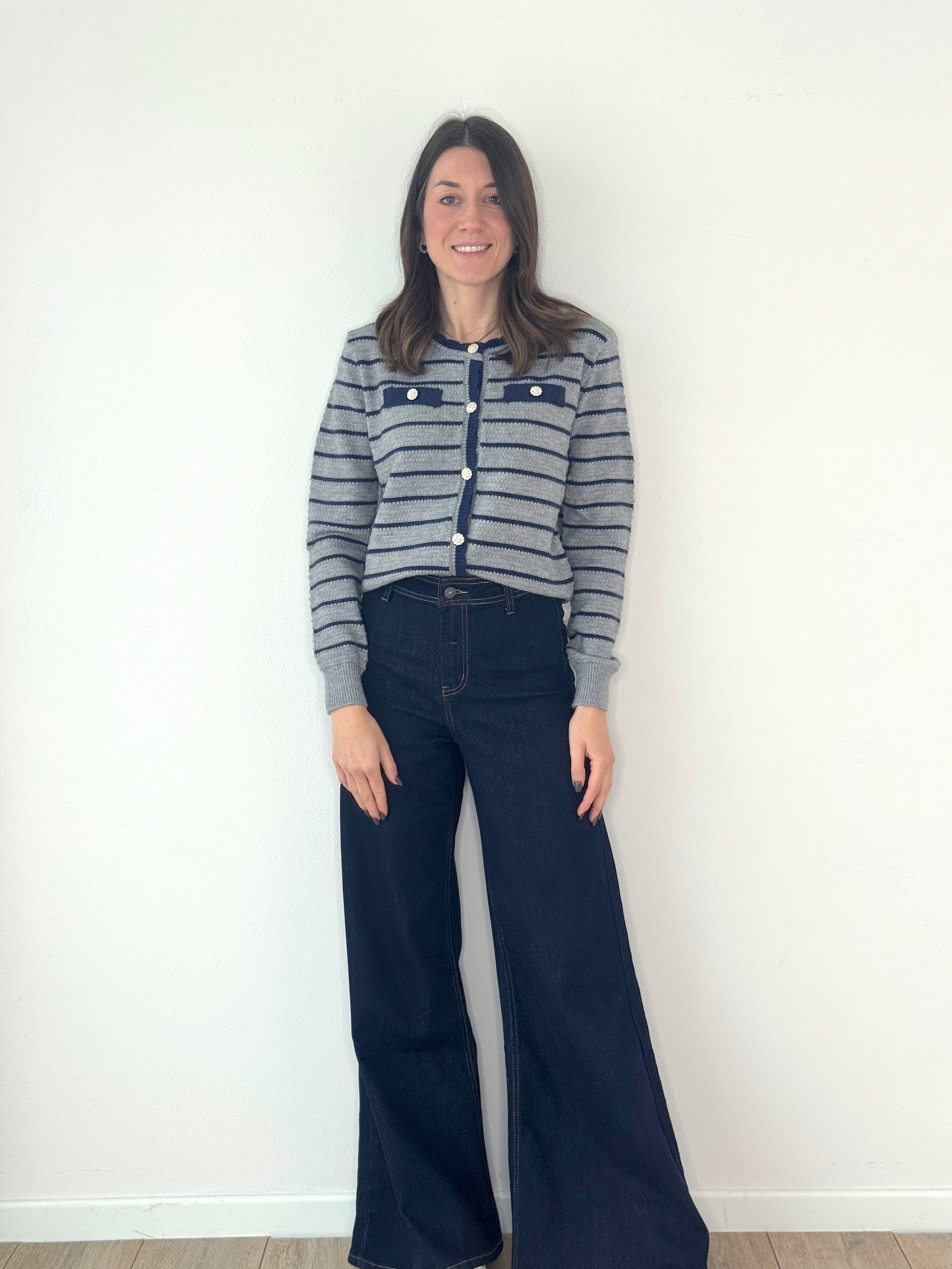 CARDIGAN RIGHE CON BOTTONI GIOIELLO