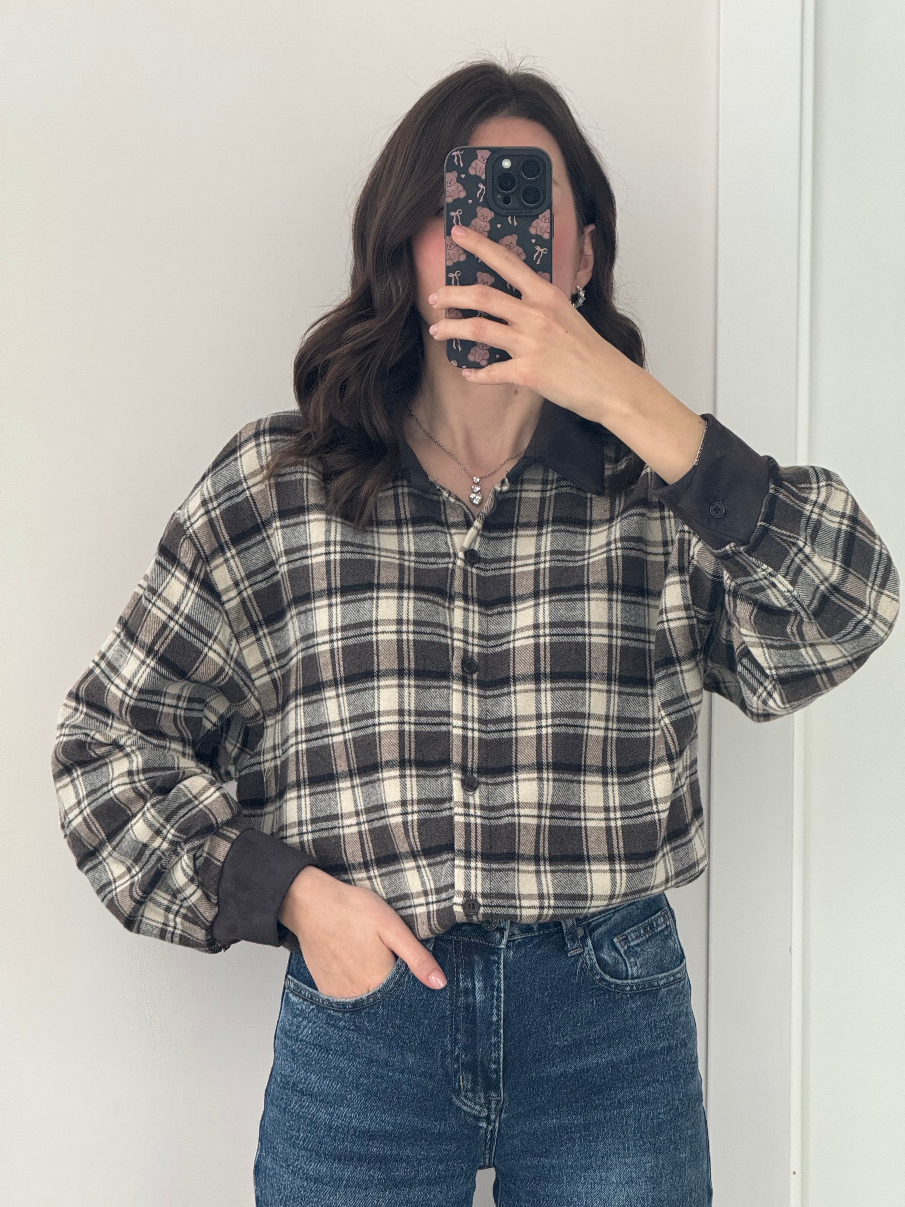 CAMICIA FLANELLA CON DETTAGLI ECO CAMOSCIO