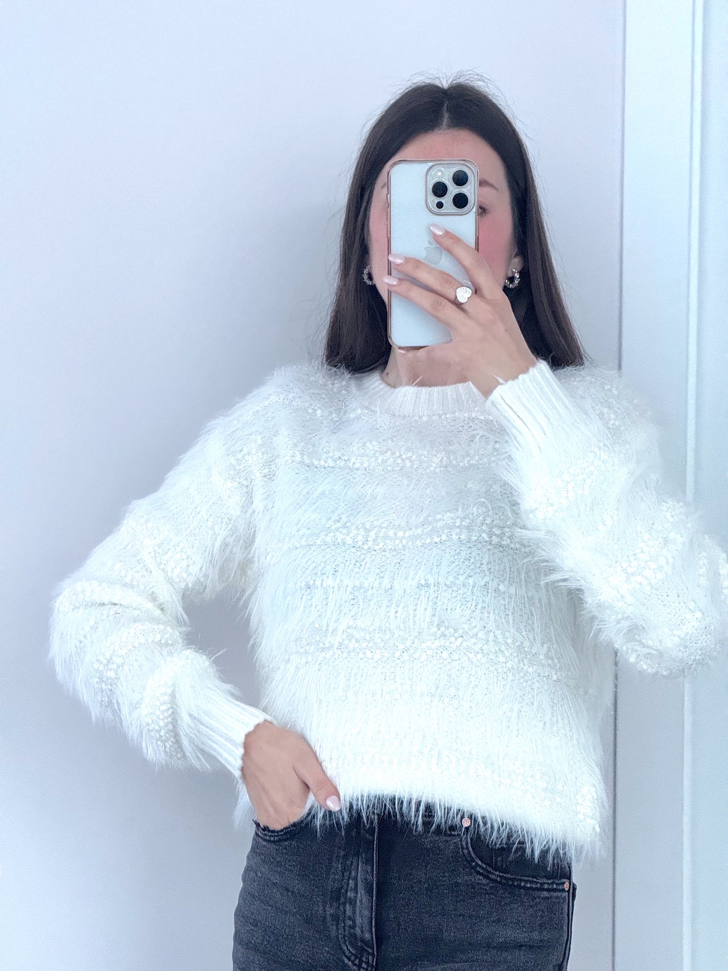 Maglione Peluche Bianco