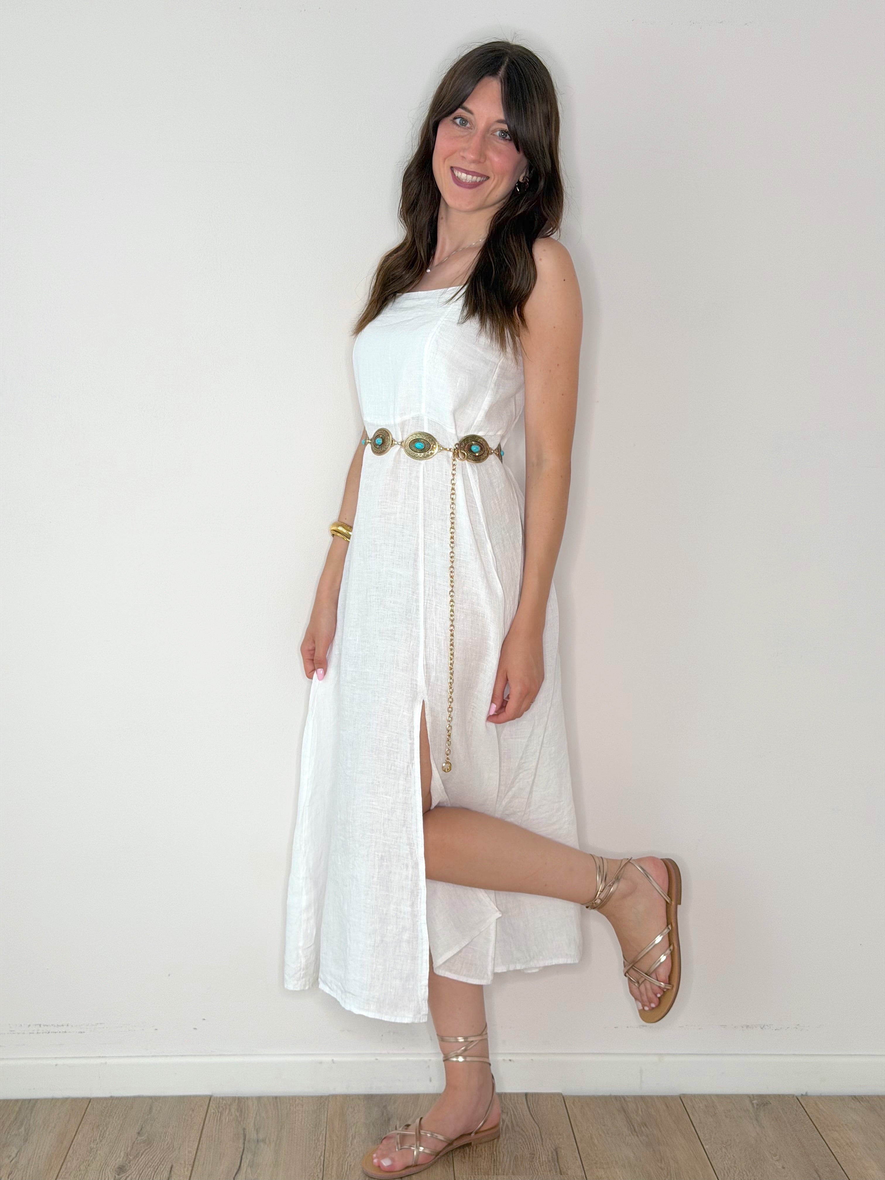 VESTITO 100% LINO CON SPACCO