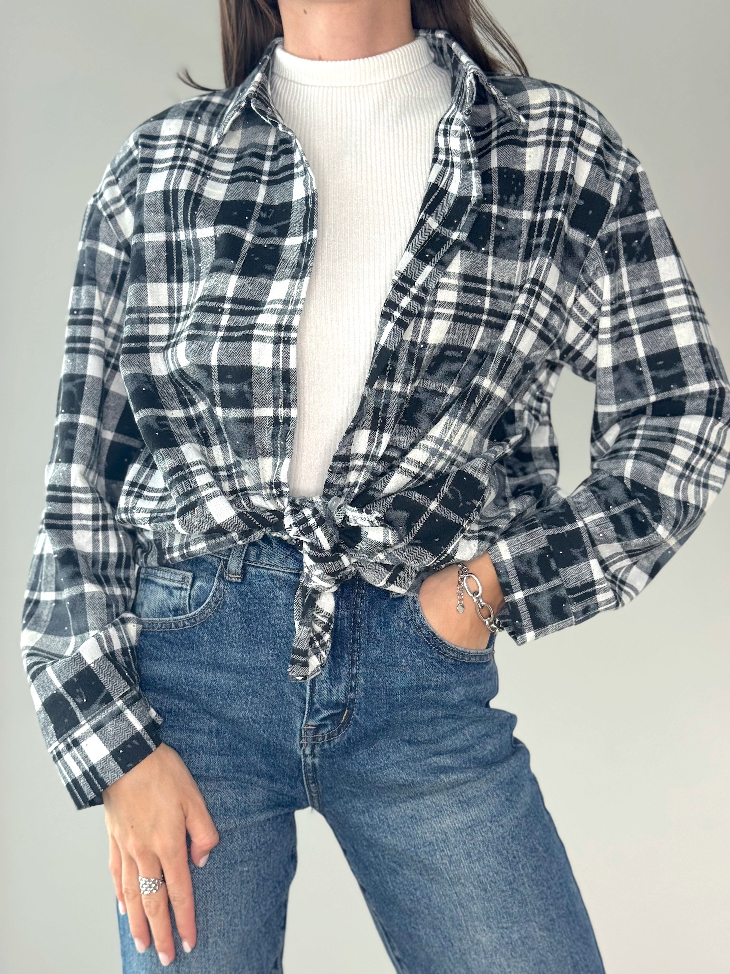 CAMICIA QUADRI CON STRASS