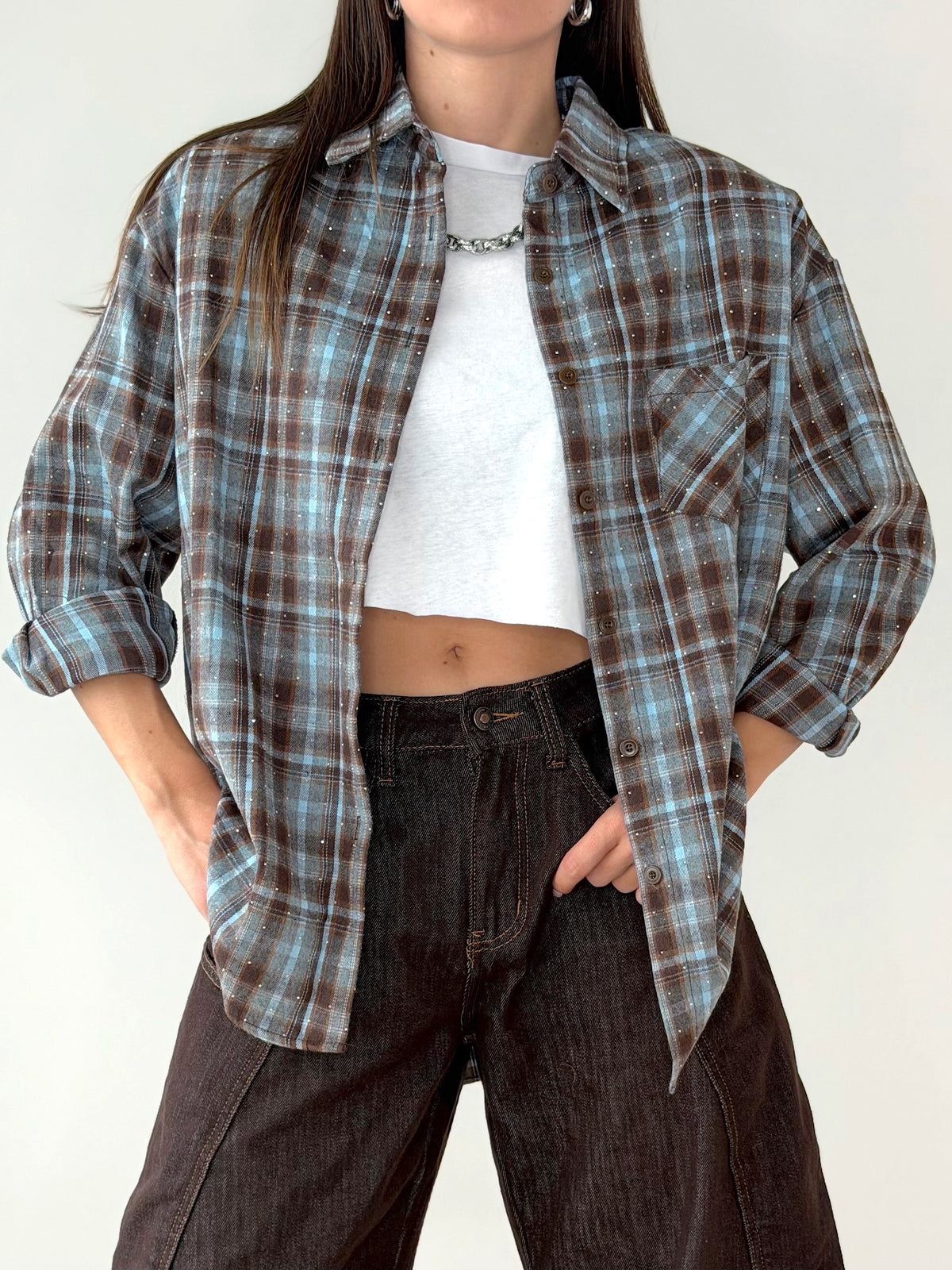 CAMICIA IN FLANELLA CON STRASS