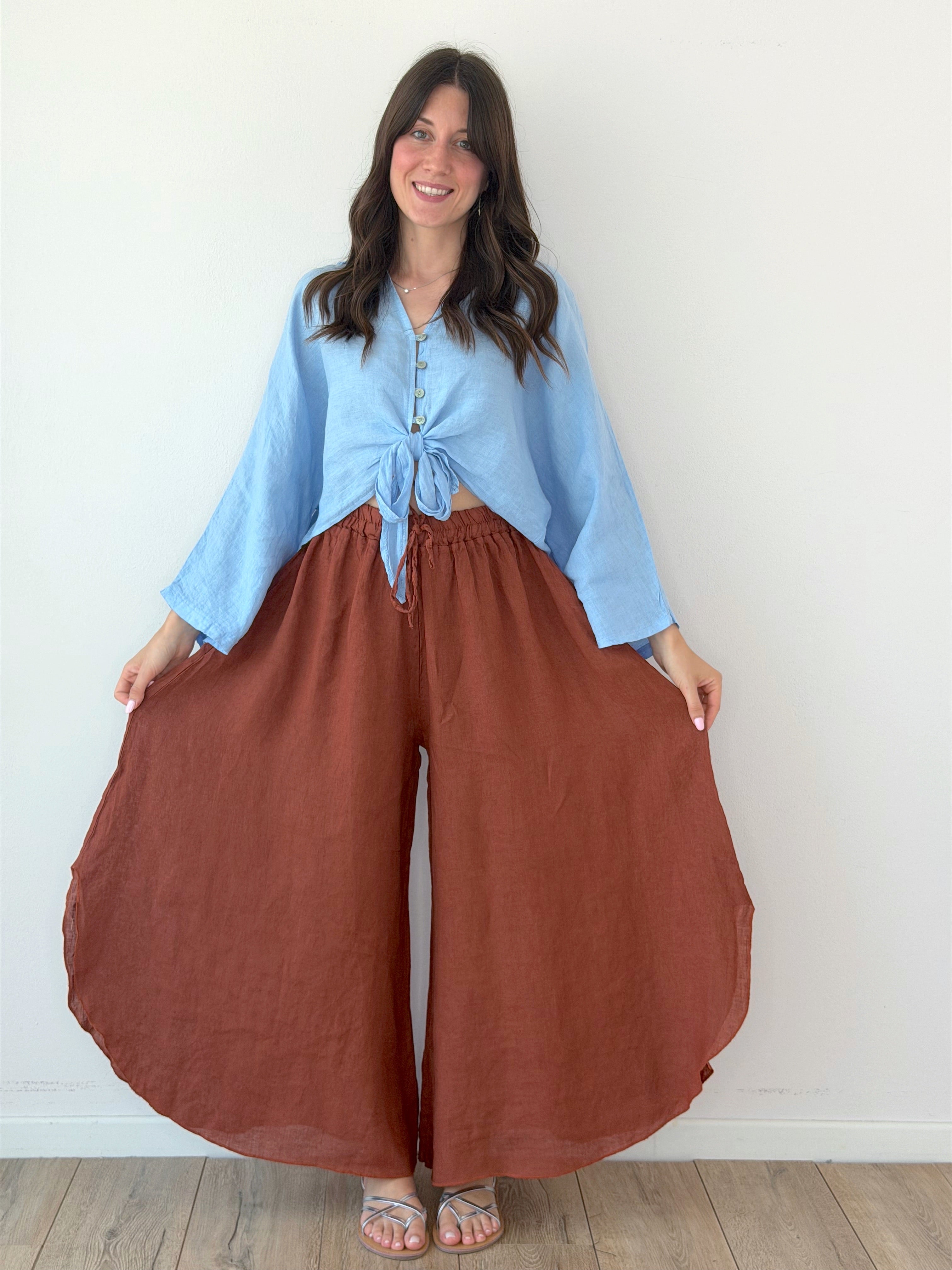 PANTALONE 100% LINO A FARFALLA