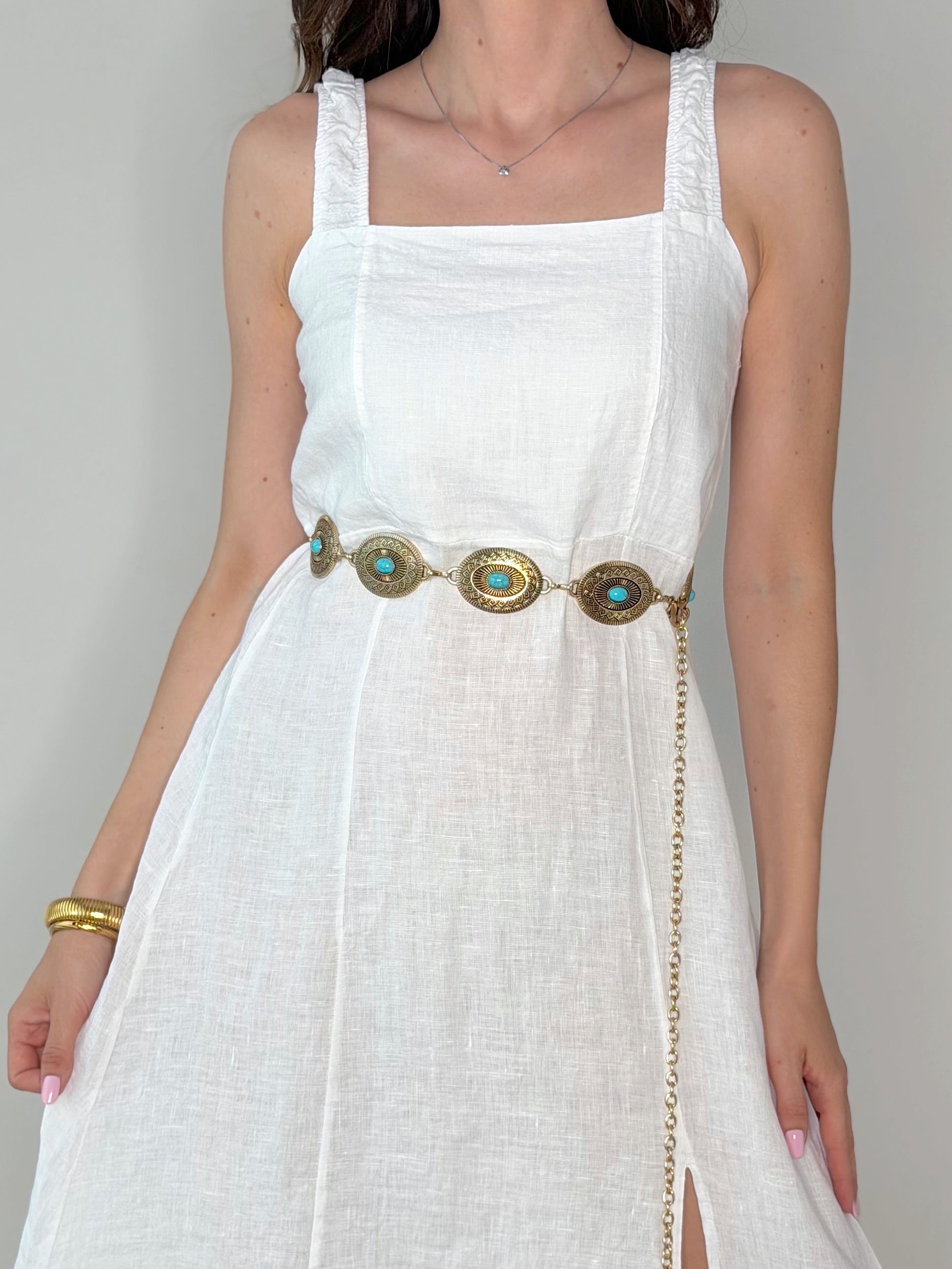 VESTITO 100% LINO CON SPACCO