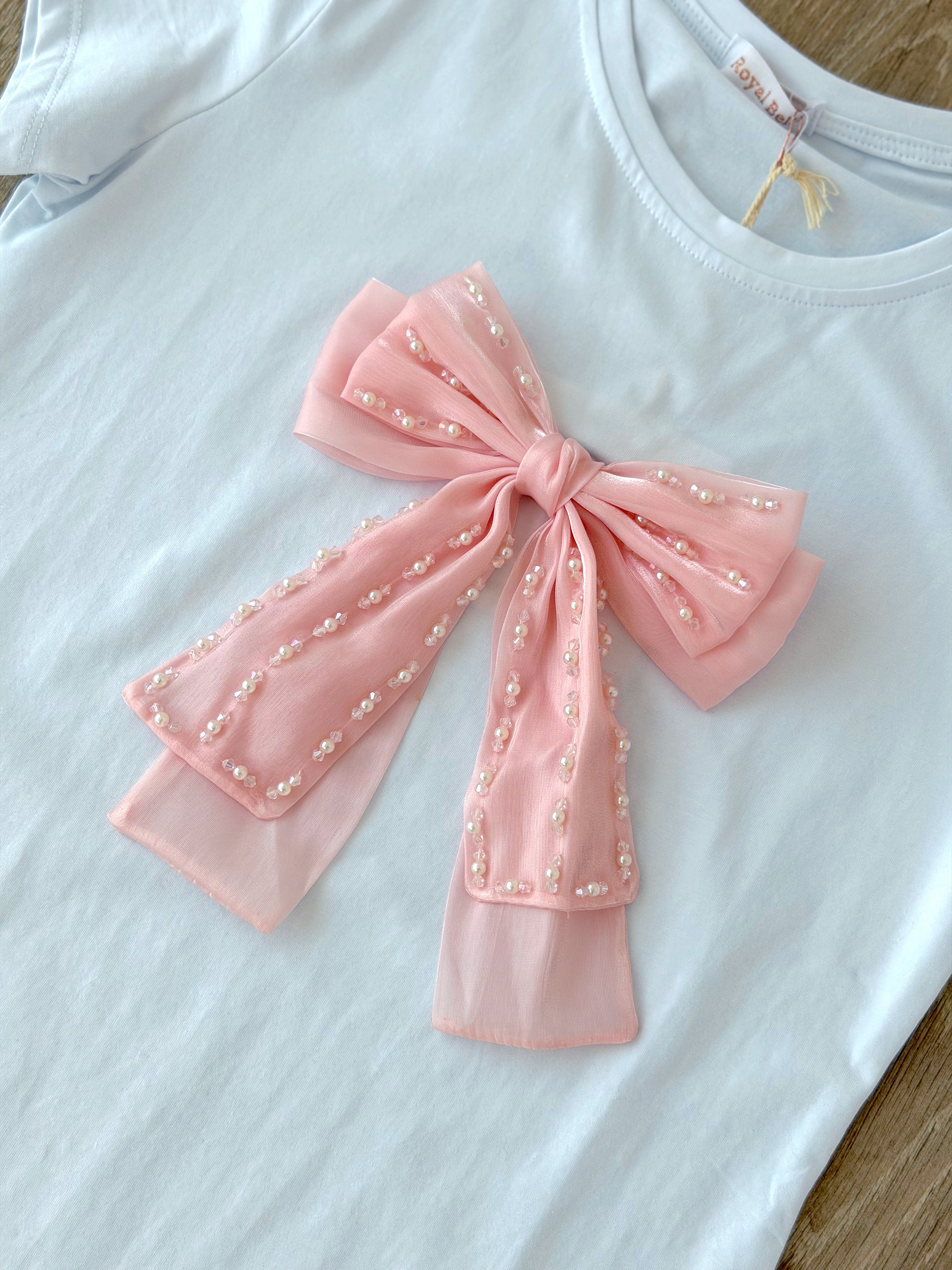 T-SHIRT FIOCCO IN RASO CON SWAROVSKI
