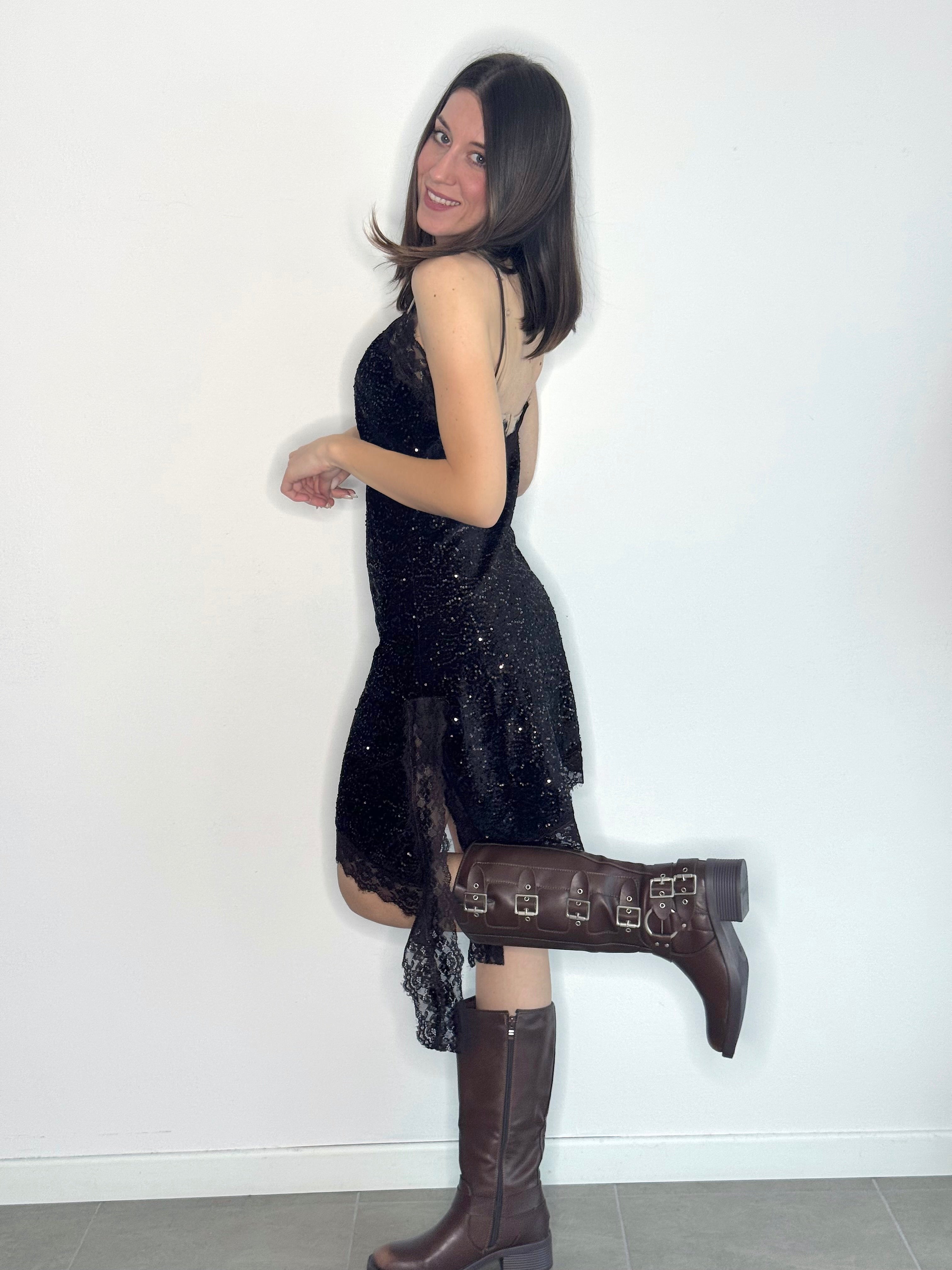 VESTITO LINGERIE CINIGLIA, PIZZO & PAILETTES