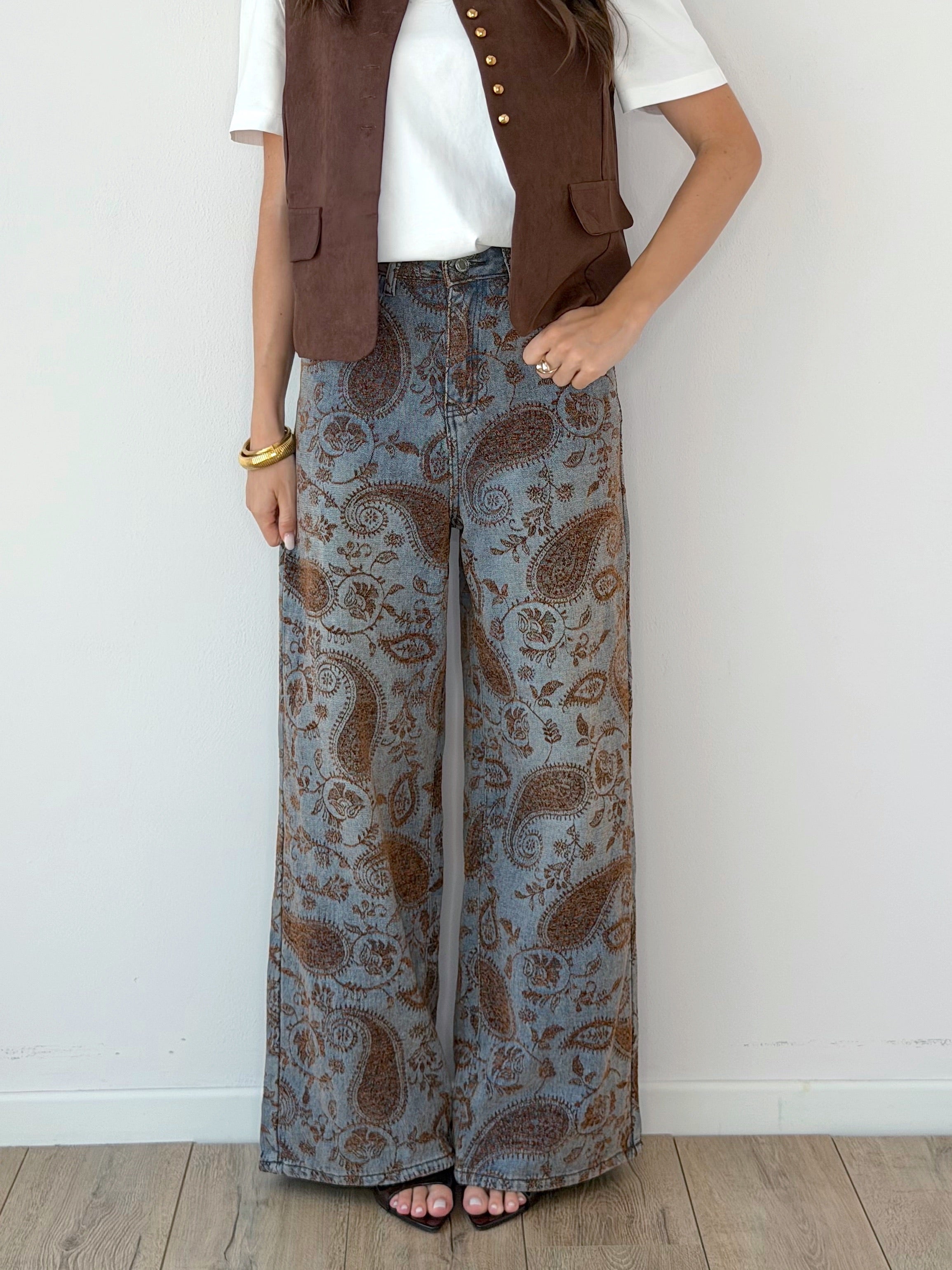 DENIM WIDE LEG PAISLEY