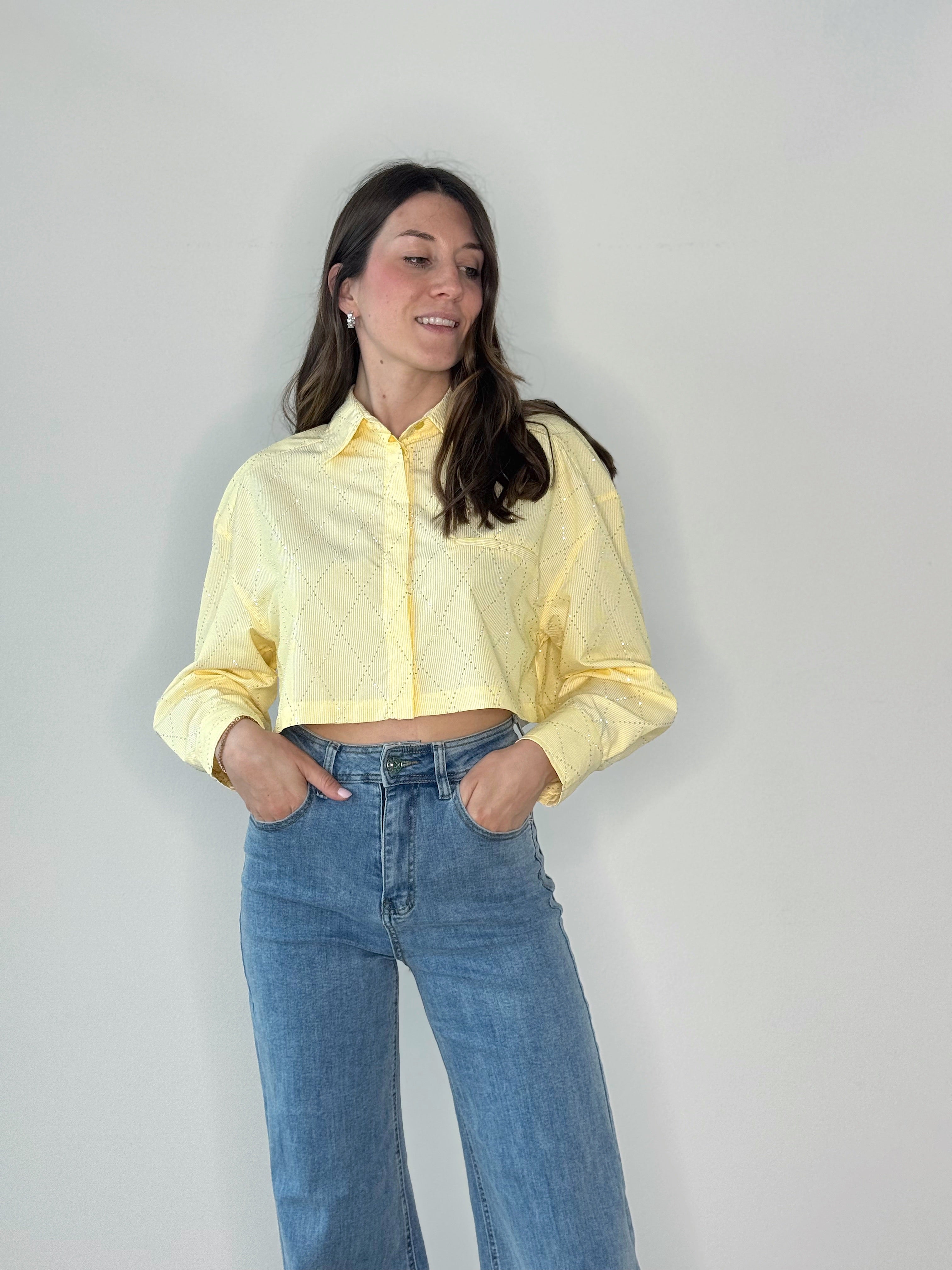 CAMICIA GESSATA GIALLA STRASS