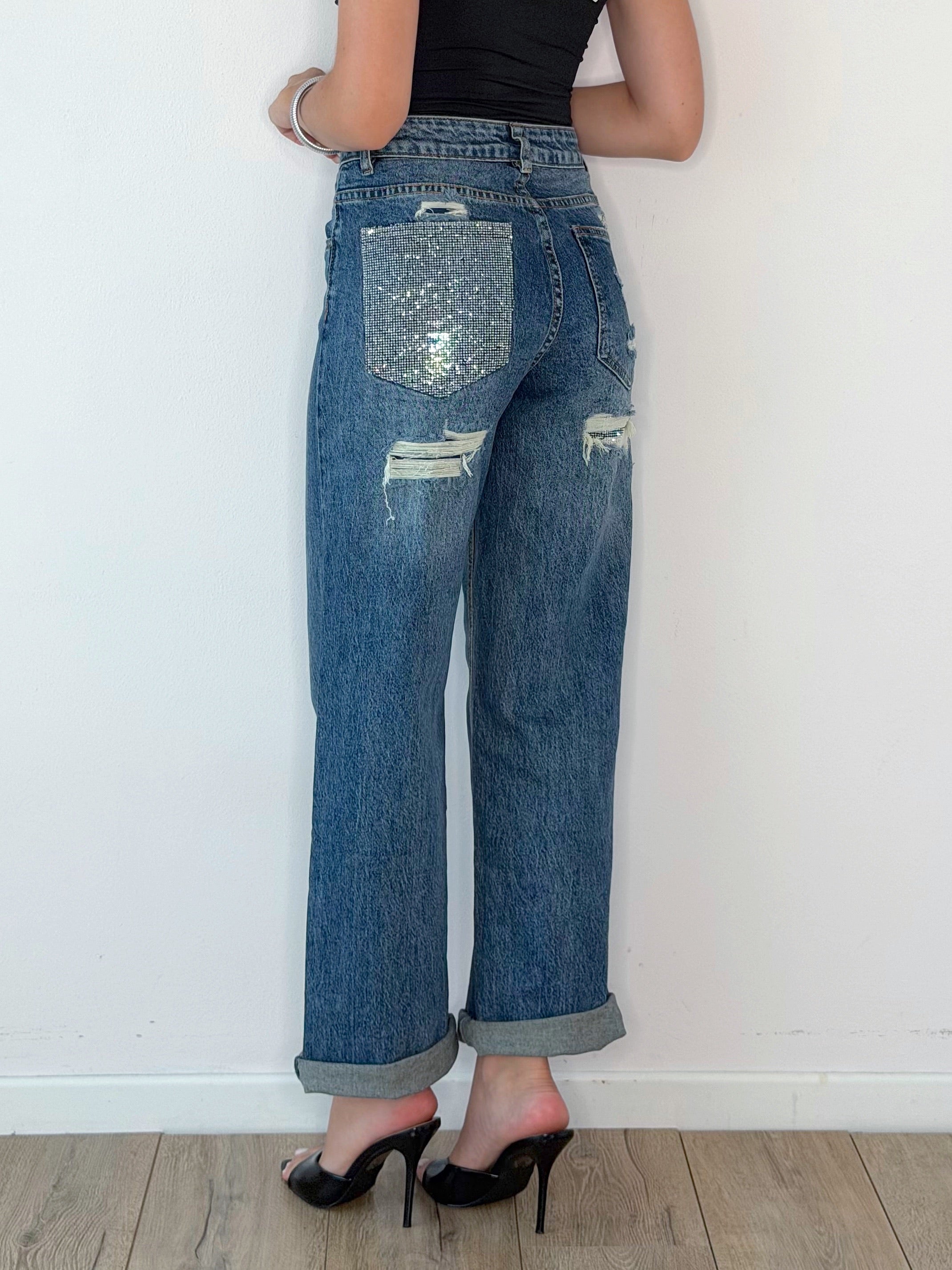 DENIM CON TASCA BRILLANTINATA