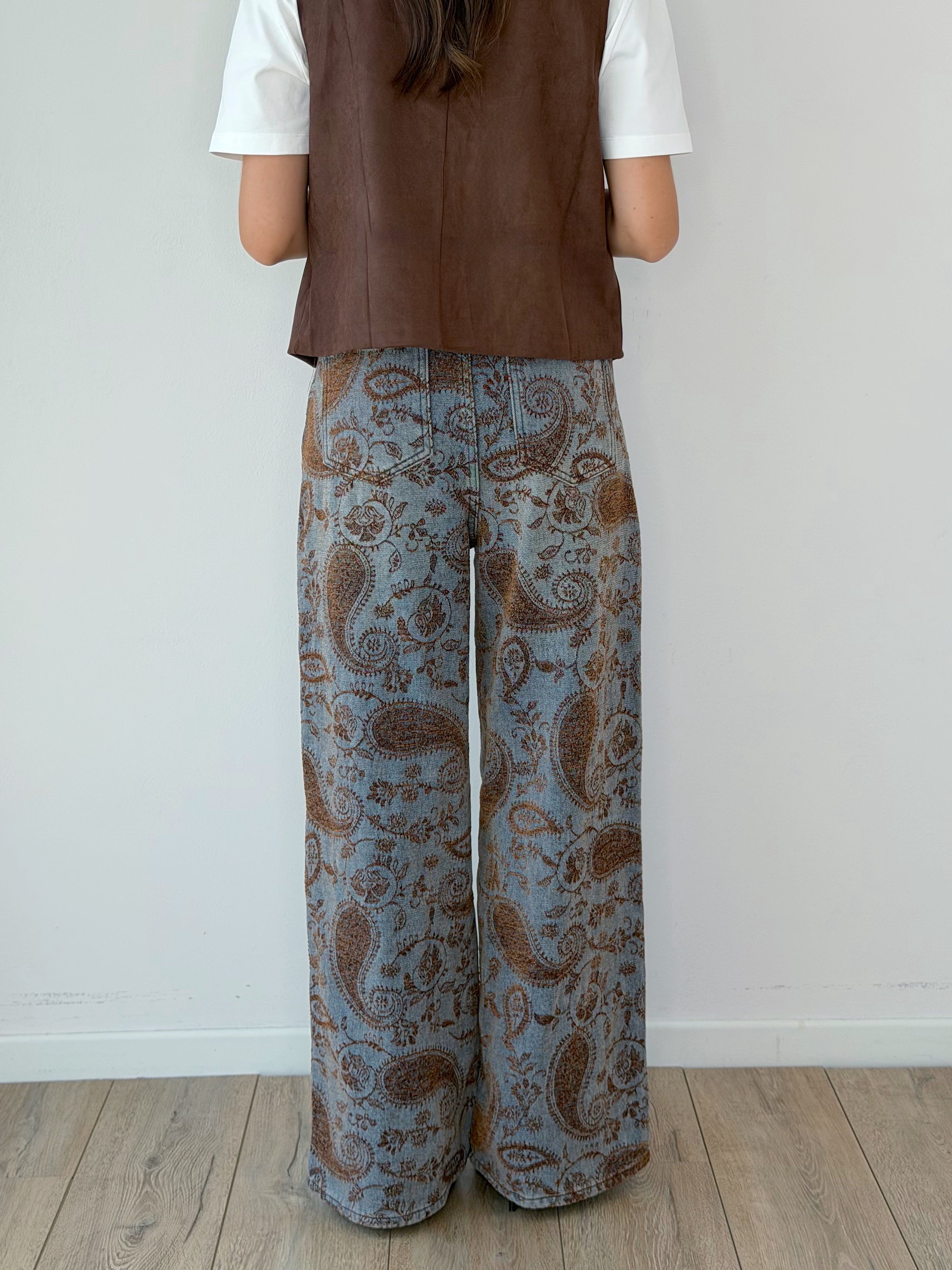 DENIM WIDE LEG PAISLEY