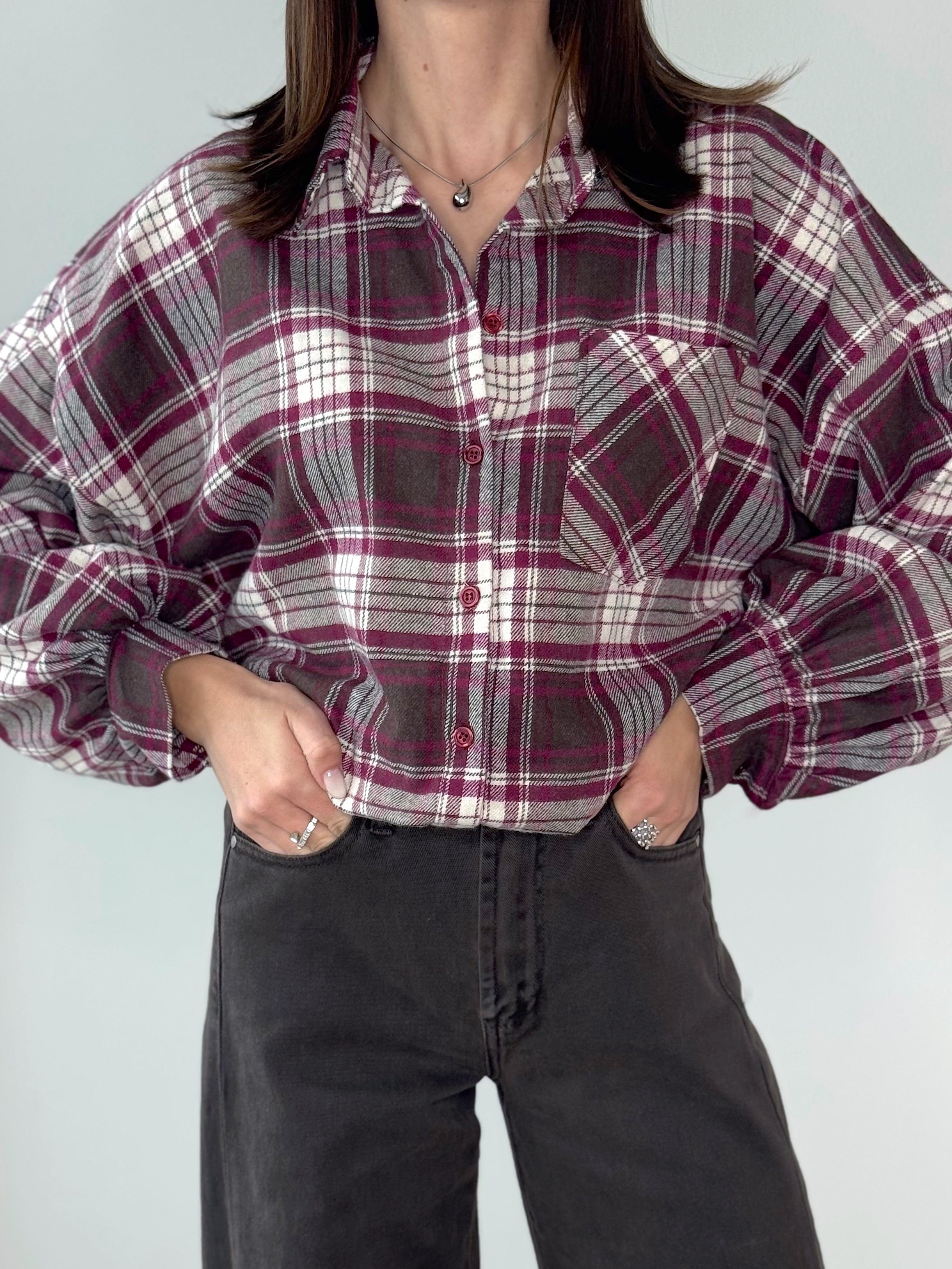 CAMICIA WOOD FLANELLA MARRONE & CICLAMINO