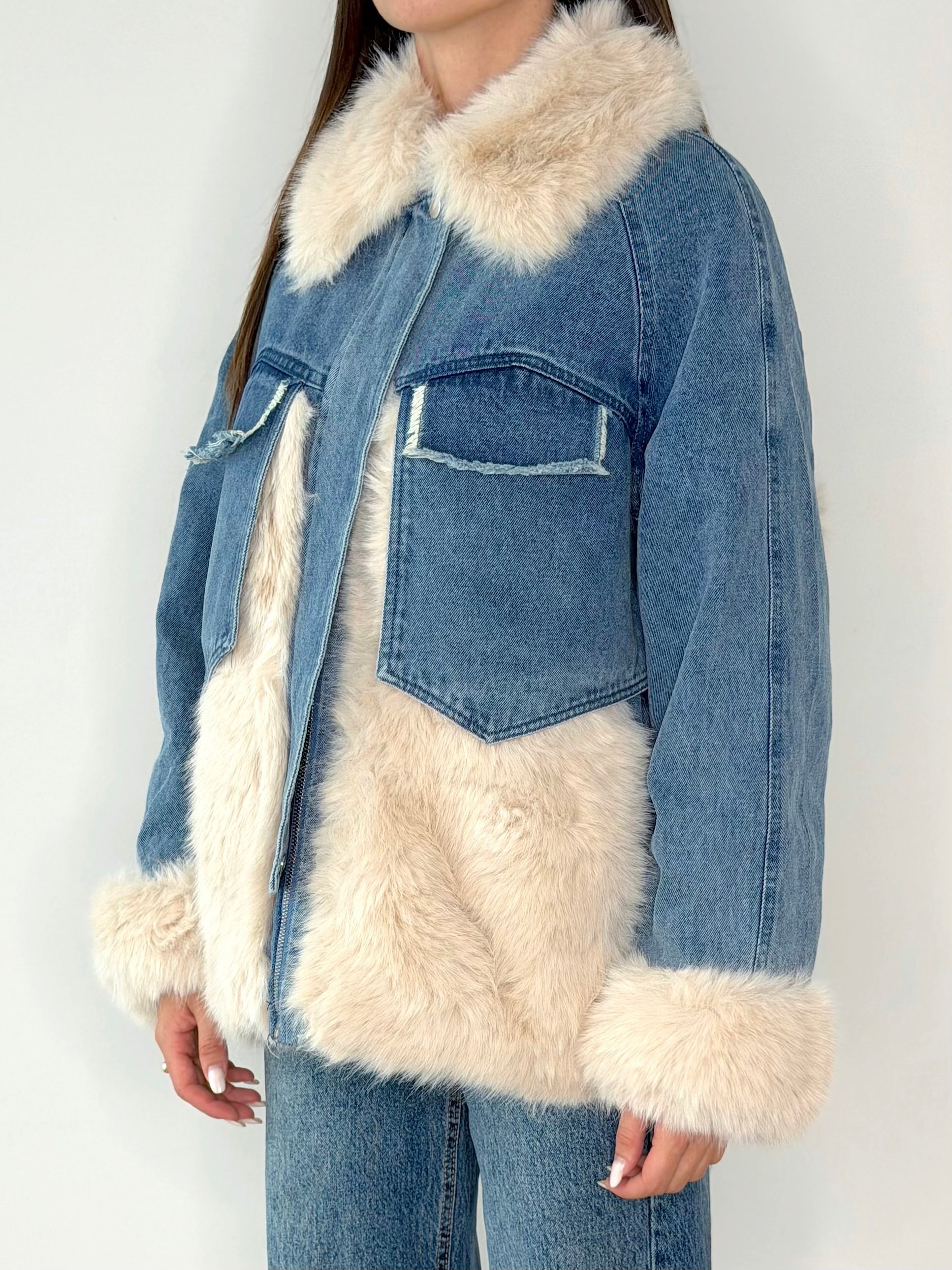 GIACCONE IN DENIM CON ECO PELLICCIA ( PREMIUM )