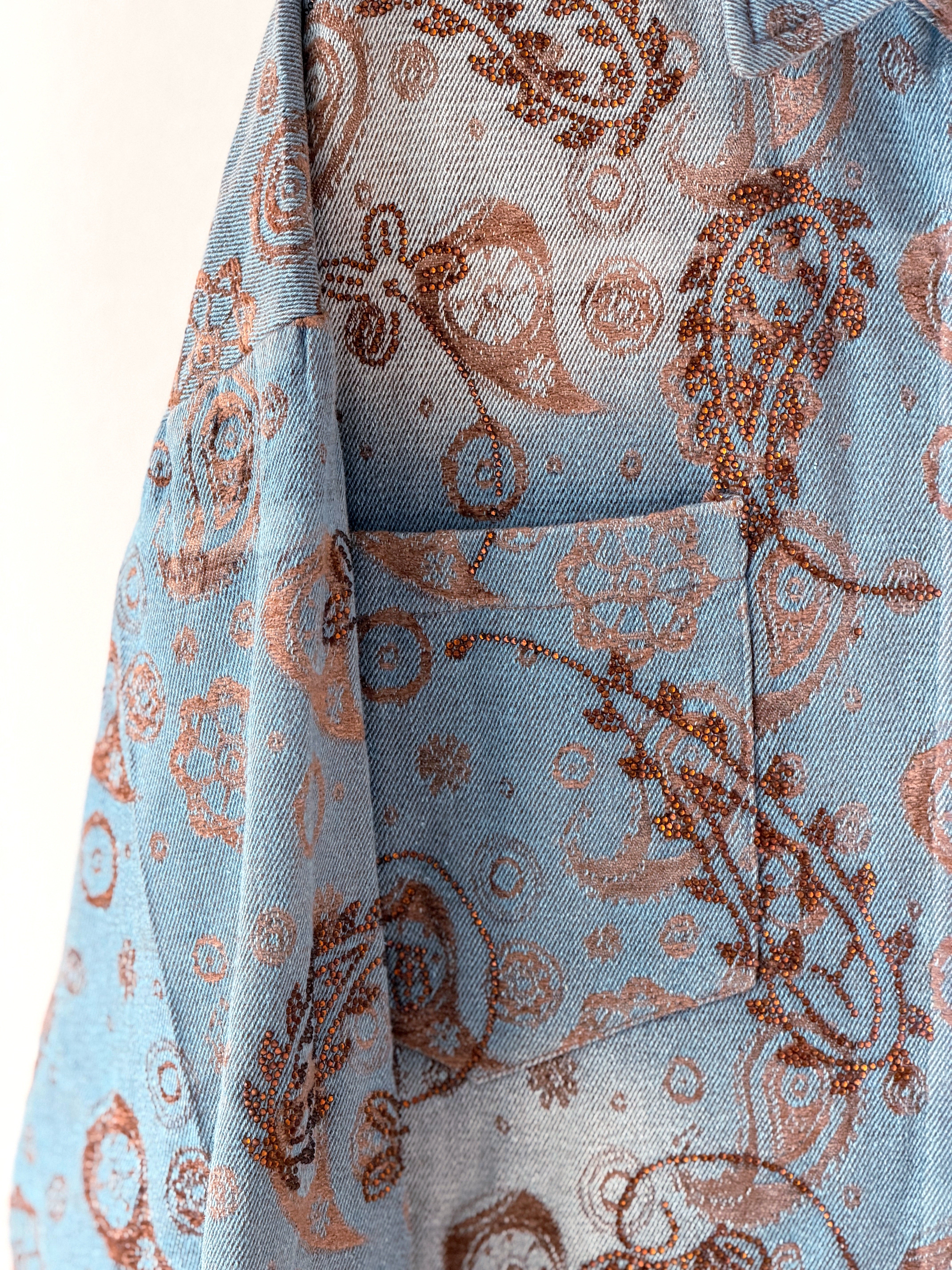CAMICIONA DENIM PAISLEY CON STRASS E RICAMATA