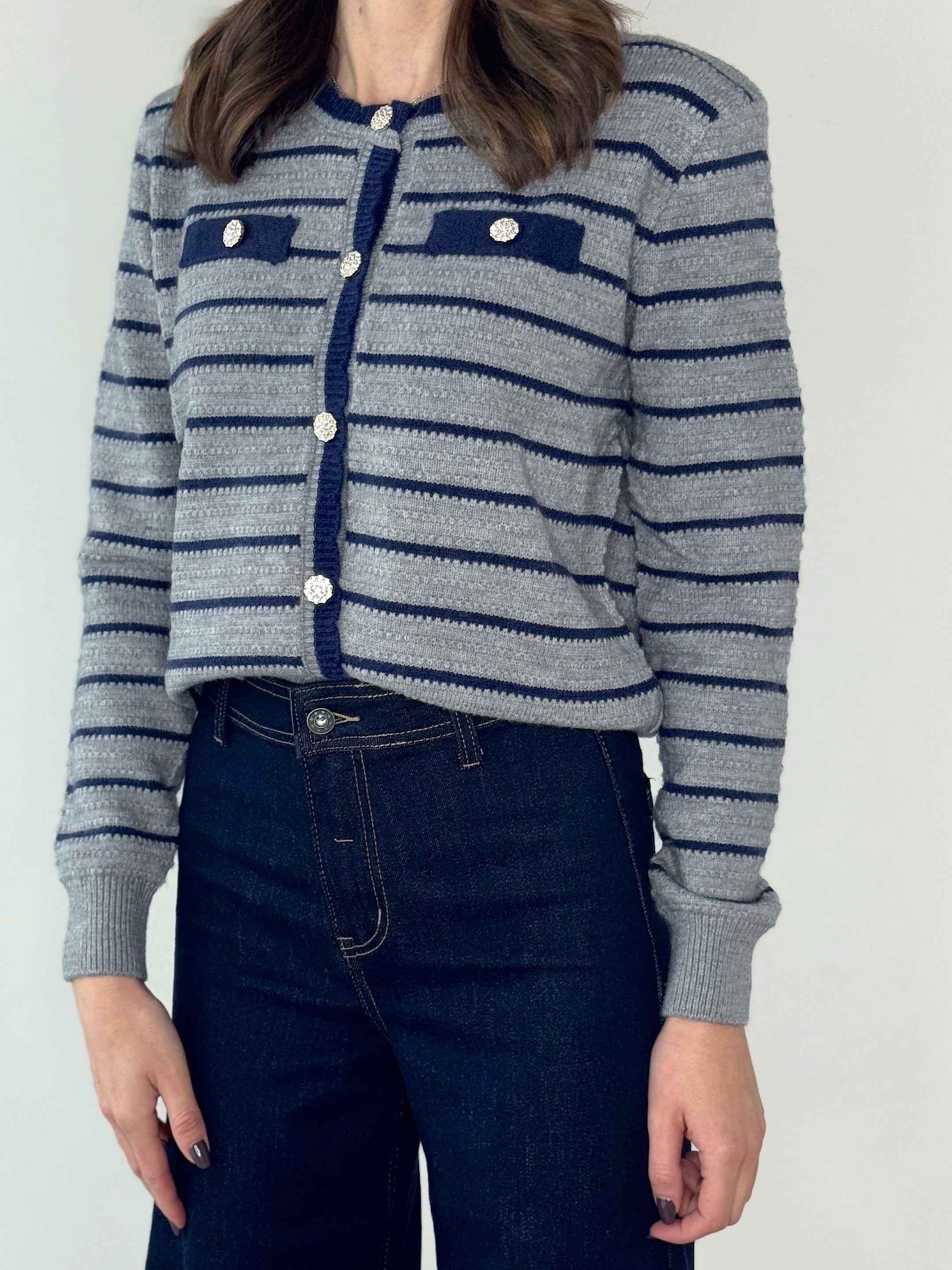 CARDIGAN RIGHE CON BOTTONI GIOIELLO