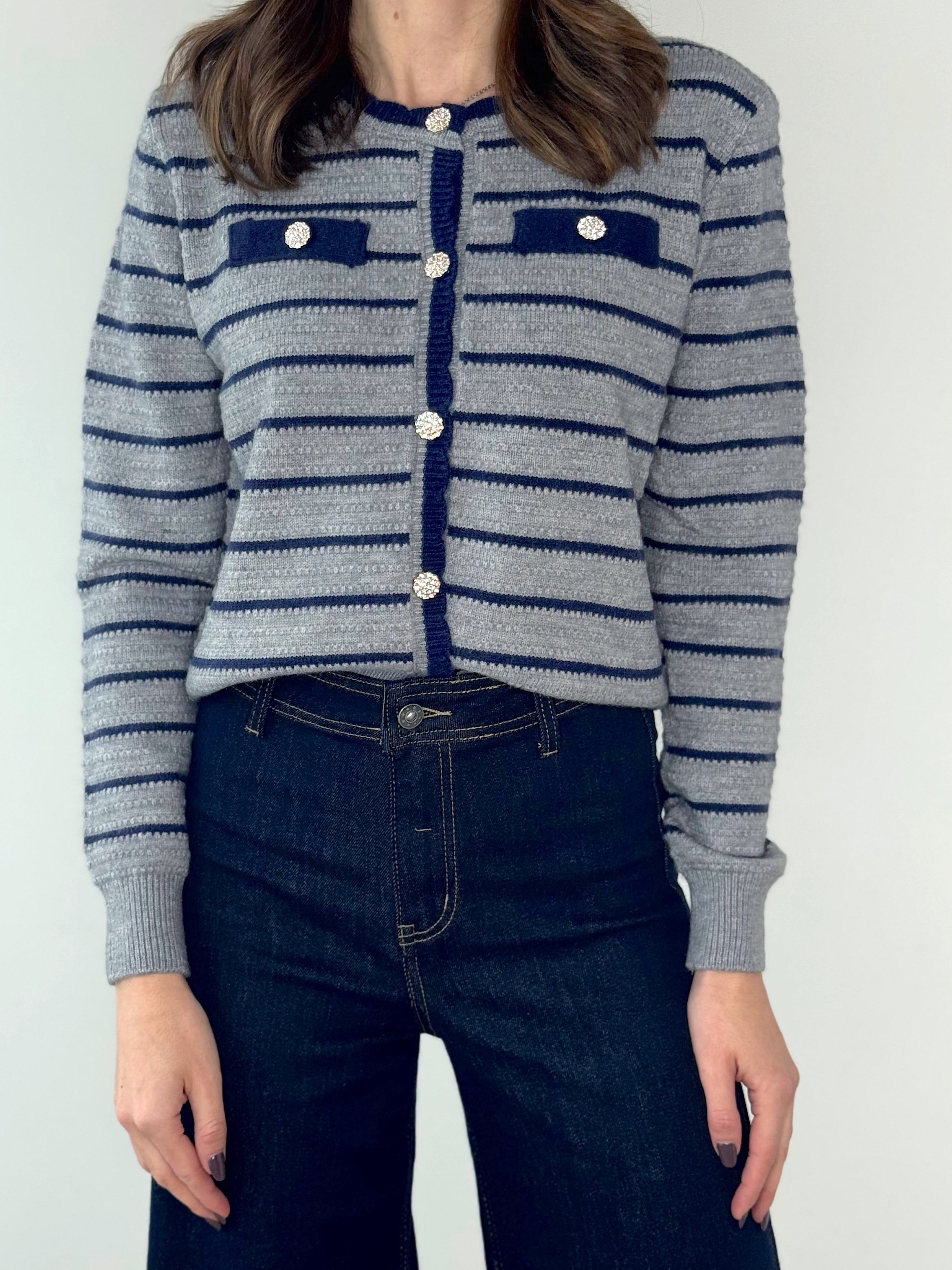 CARDIGAN RIGHE CON BOTTONI GIOIELLO