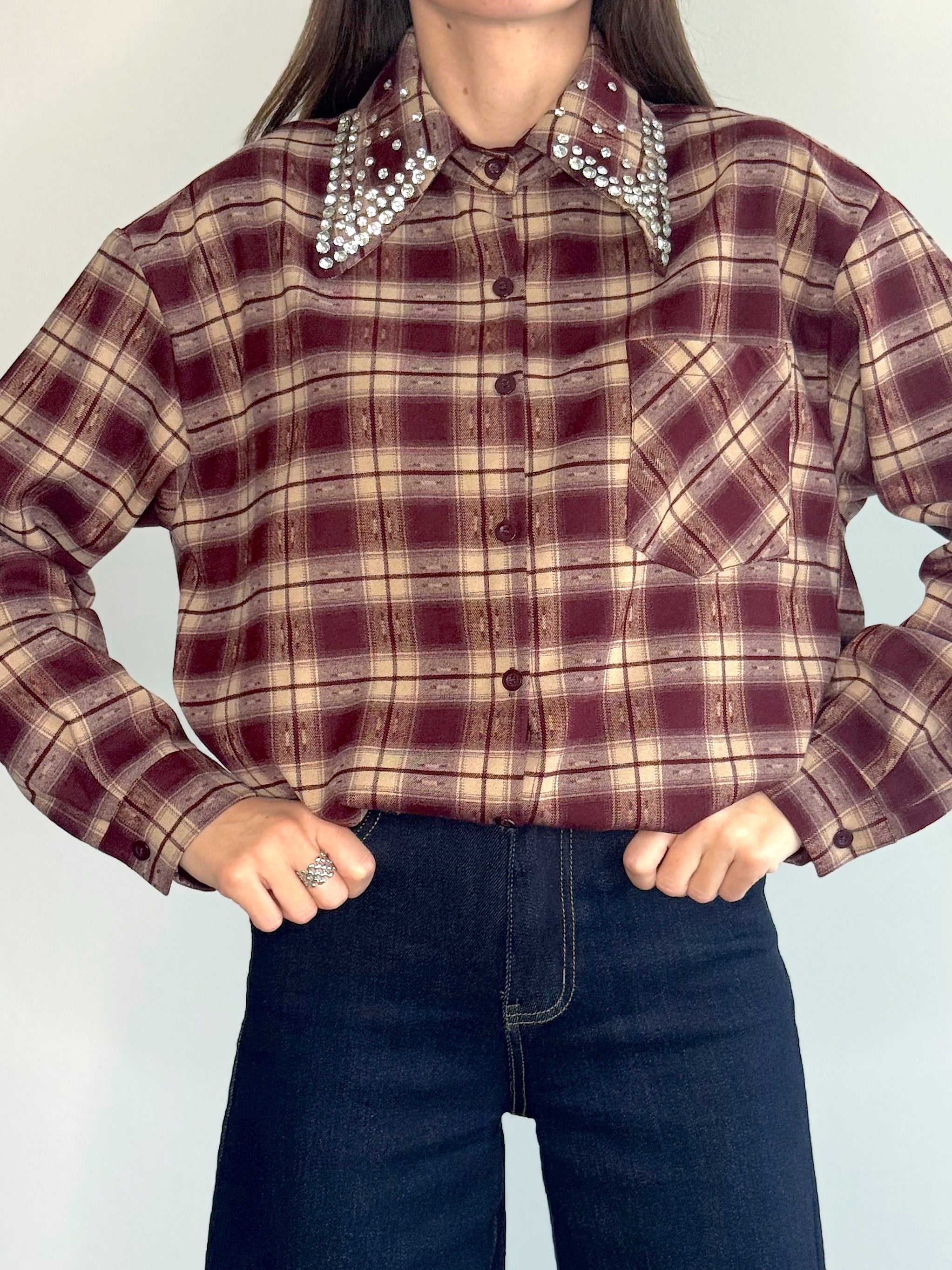 CAMICIA WOOD FLANELLA CON STRASS