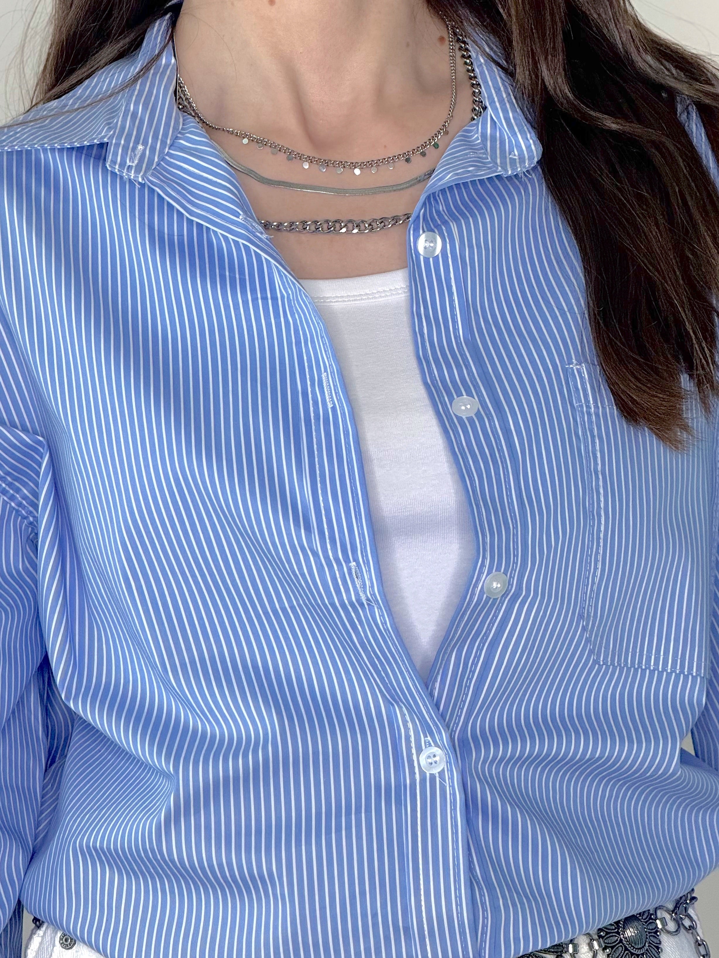 Camicia gessata azzurra