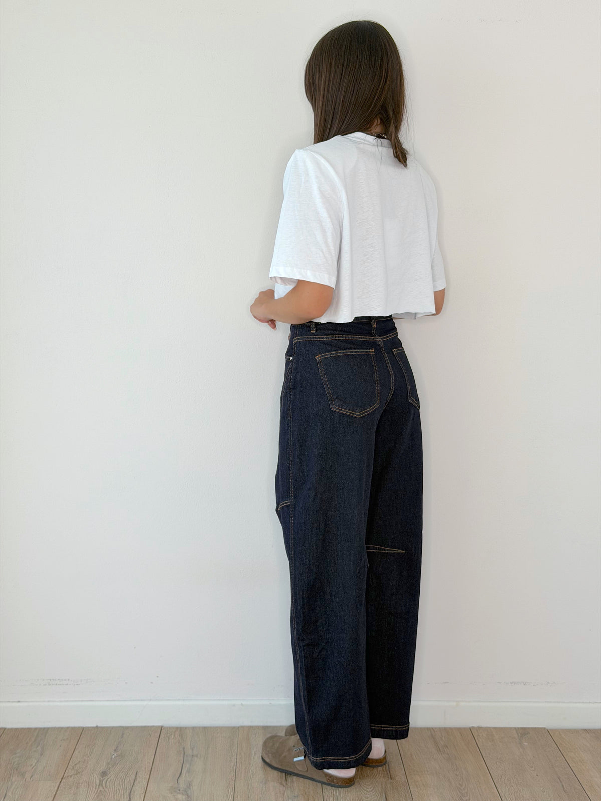 DENIM BLU BALLOON CON CUCITURE A CONTRASTO