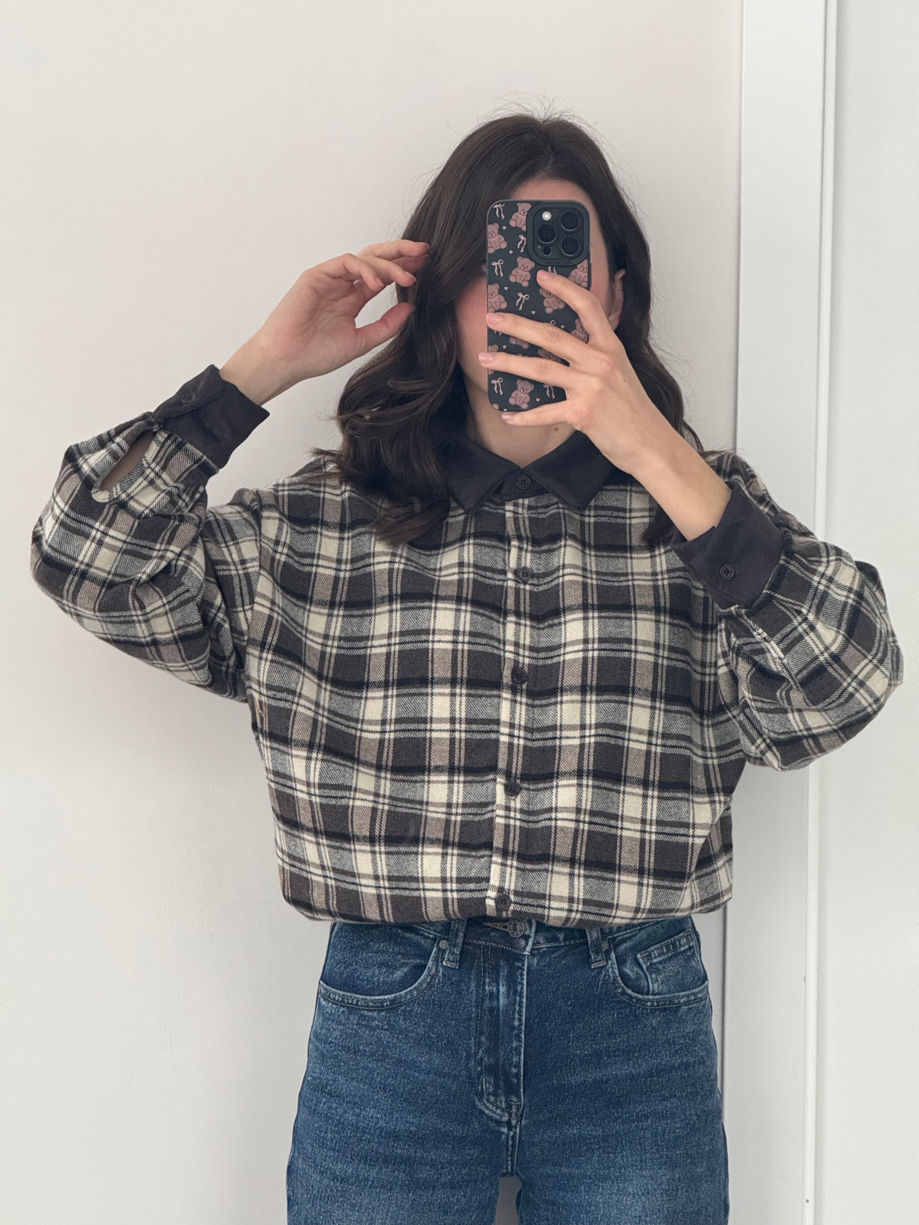 CAMICIA FLANELLA CON DETTAGLI ECO CAMOSCIO