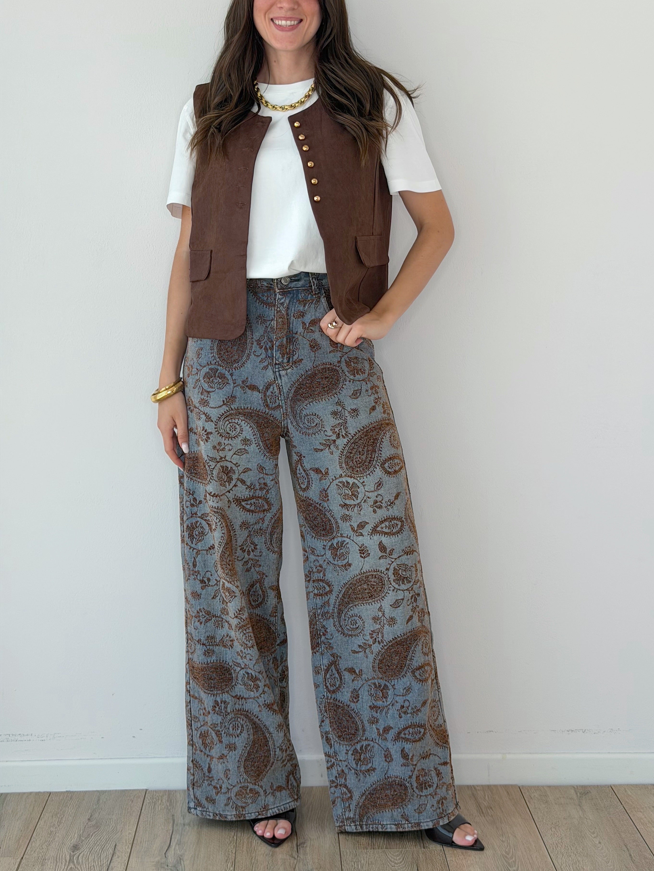 DENIM WIDE LEG PAISLEY