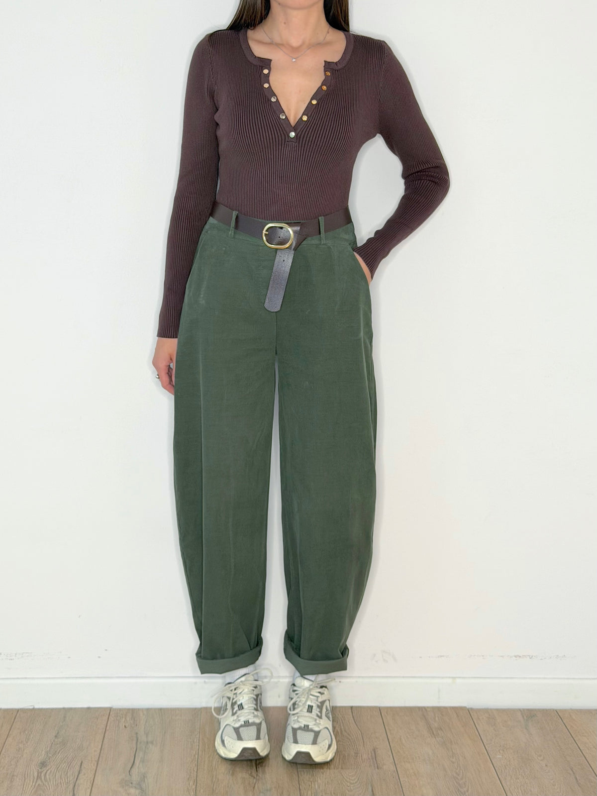 Pantalone balloon velluto millerighe