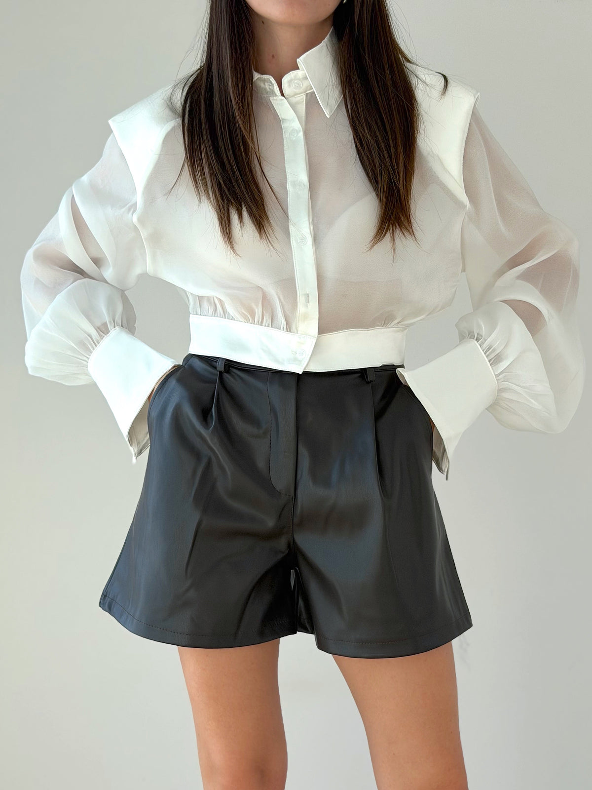CAMICIA ORGANZA & RASO CON SPALLINE RINFORZATE BY MONIQUE