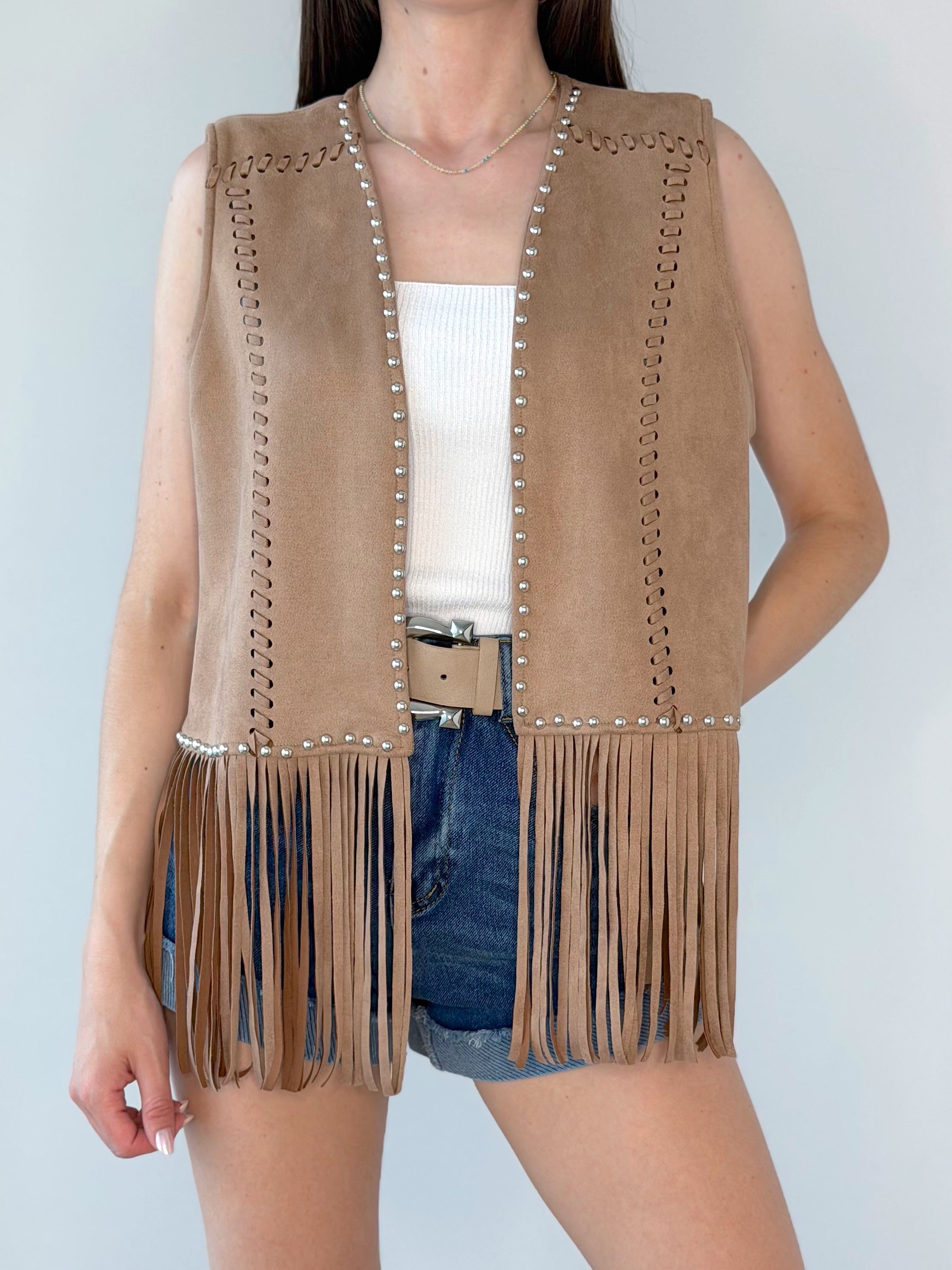 GILET FRANGE ECO CAMOSCIO