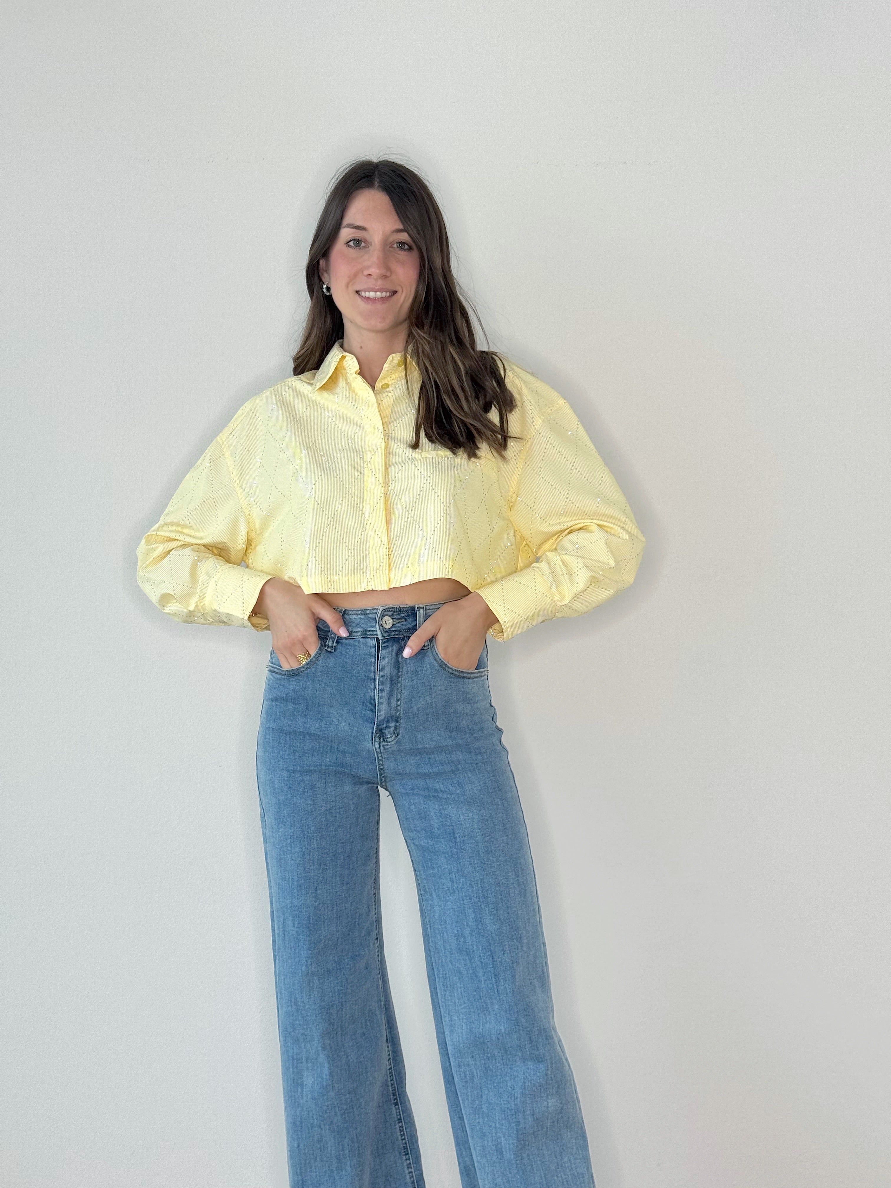 CAMICIA GESSATA GIALLA STRASS