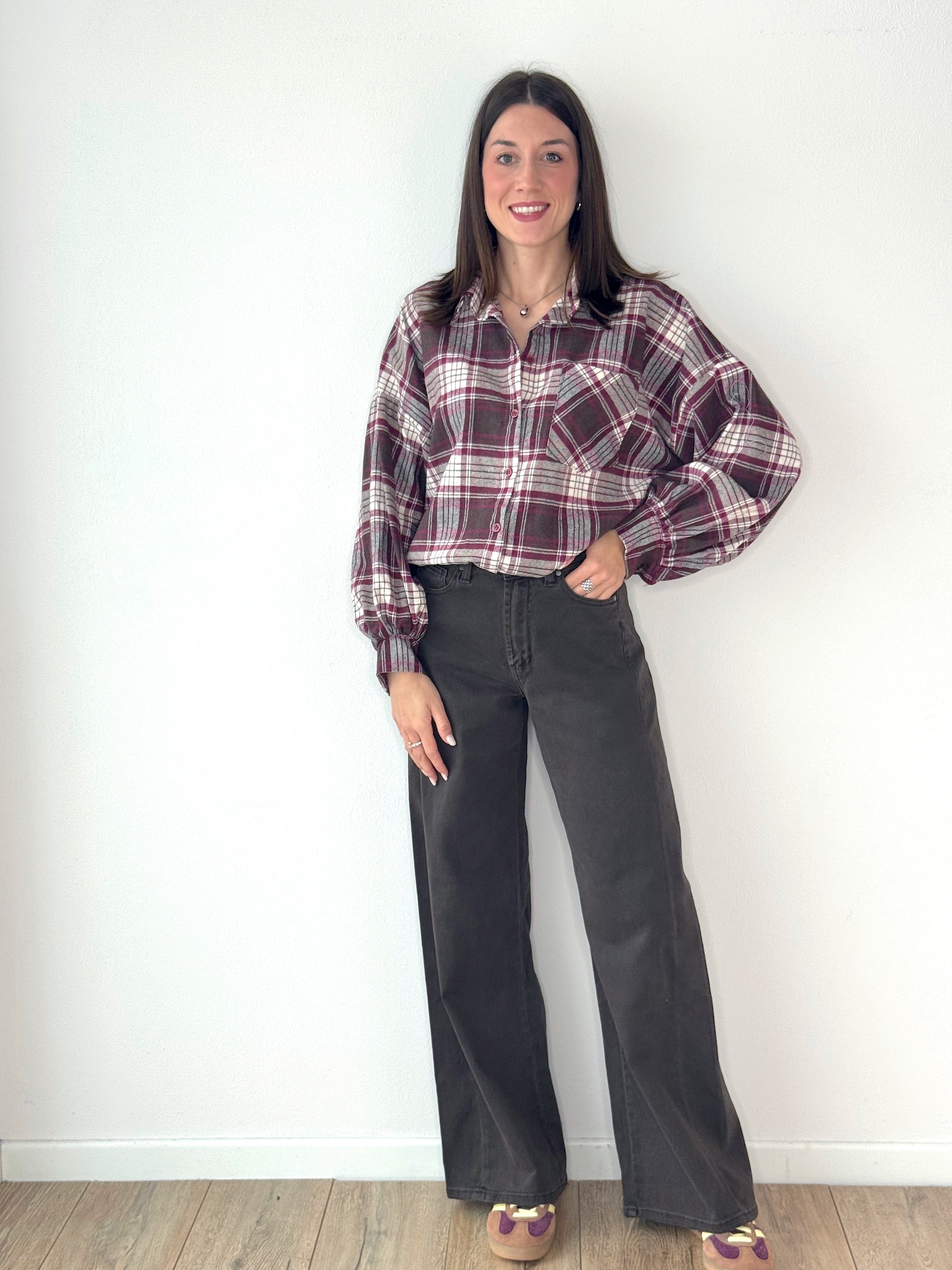 CAMICIA WOOD FLANELLA MARRONE & CICLAMINO