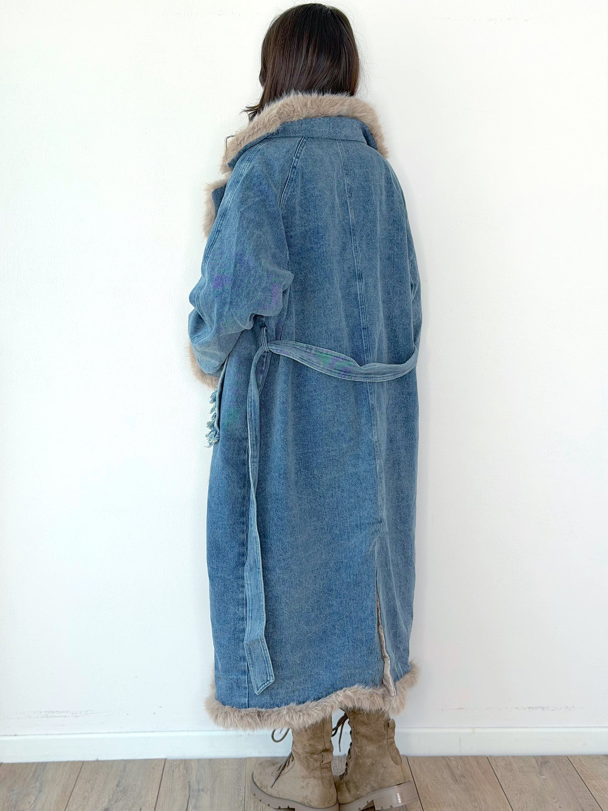 CAPPOTTO DENIM CON ECOPELLICCIA ( PREMIUM QUALITY )