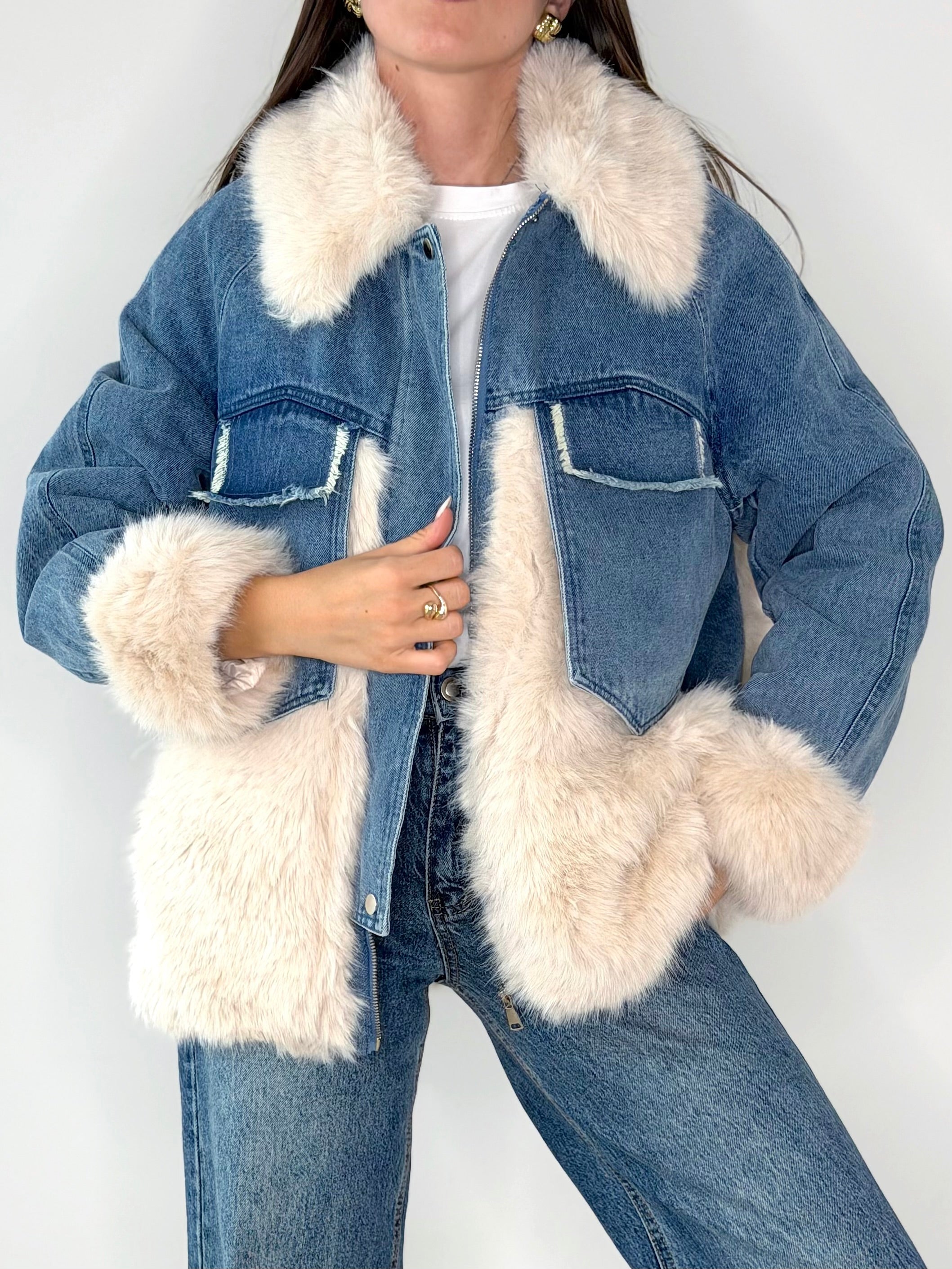 GIACCONE IN DENIM CON ECO PELLICCIA ( PREMIUM )