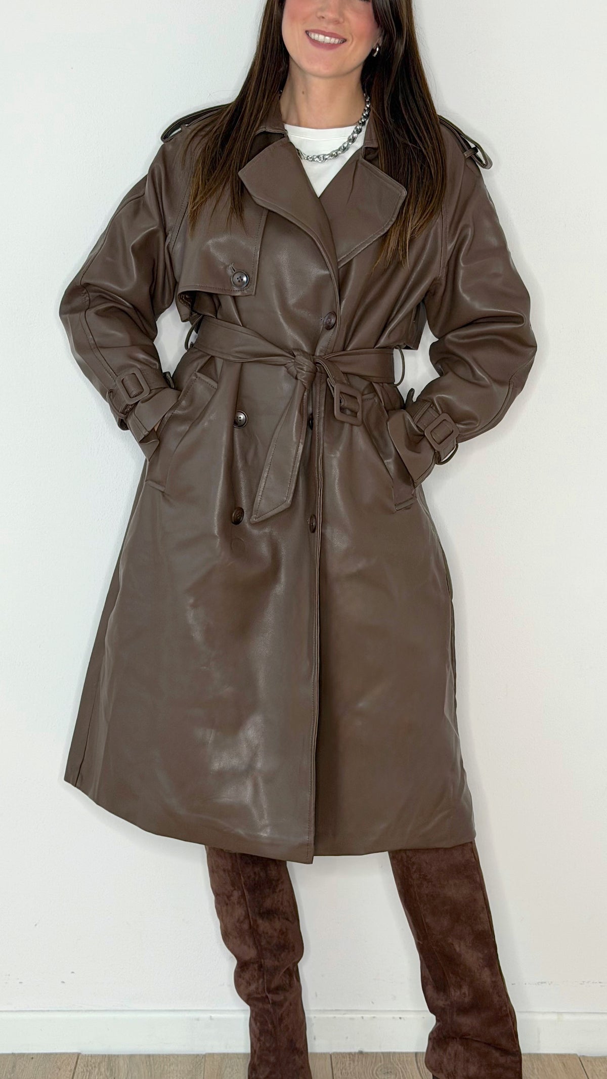 Trench ecopelle marrone
