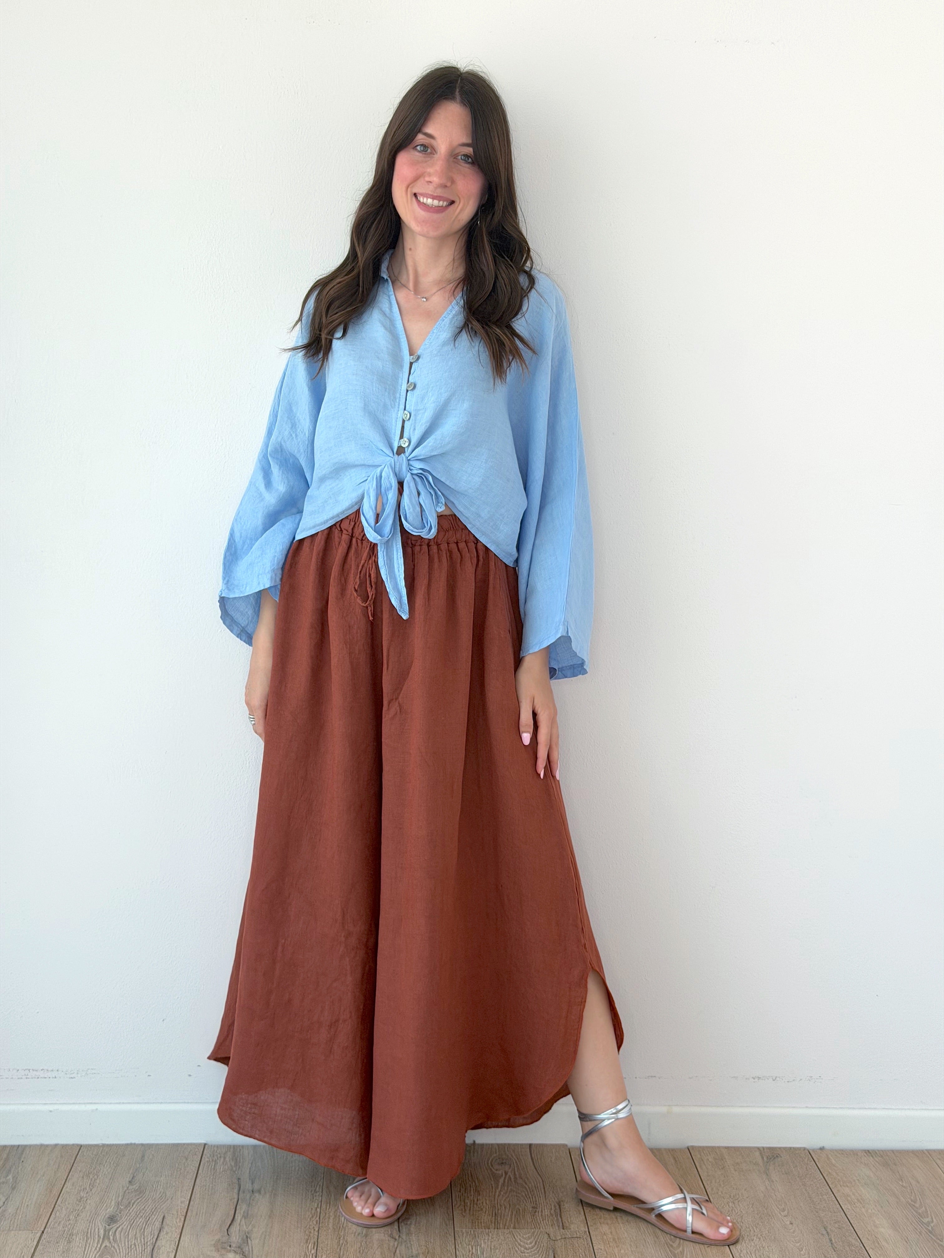 PANTALONE 100% LINO A FARFALLA