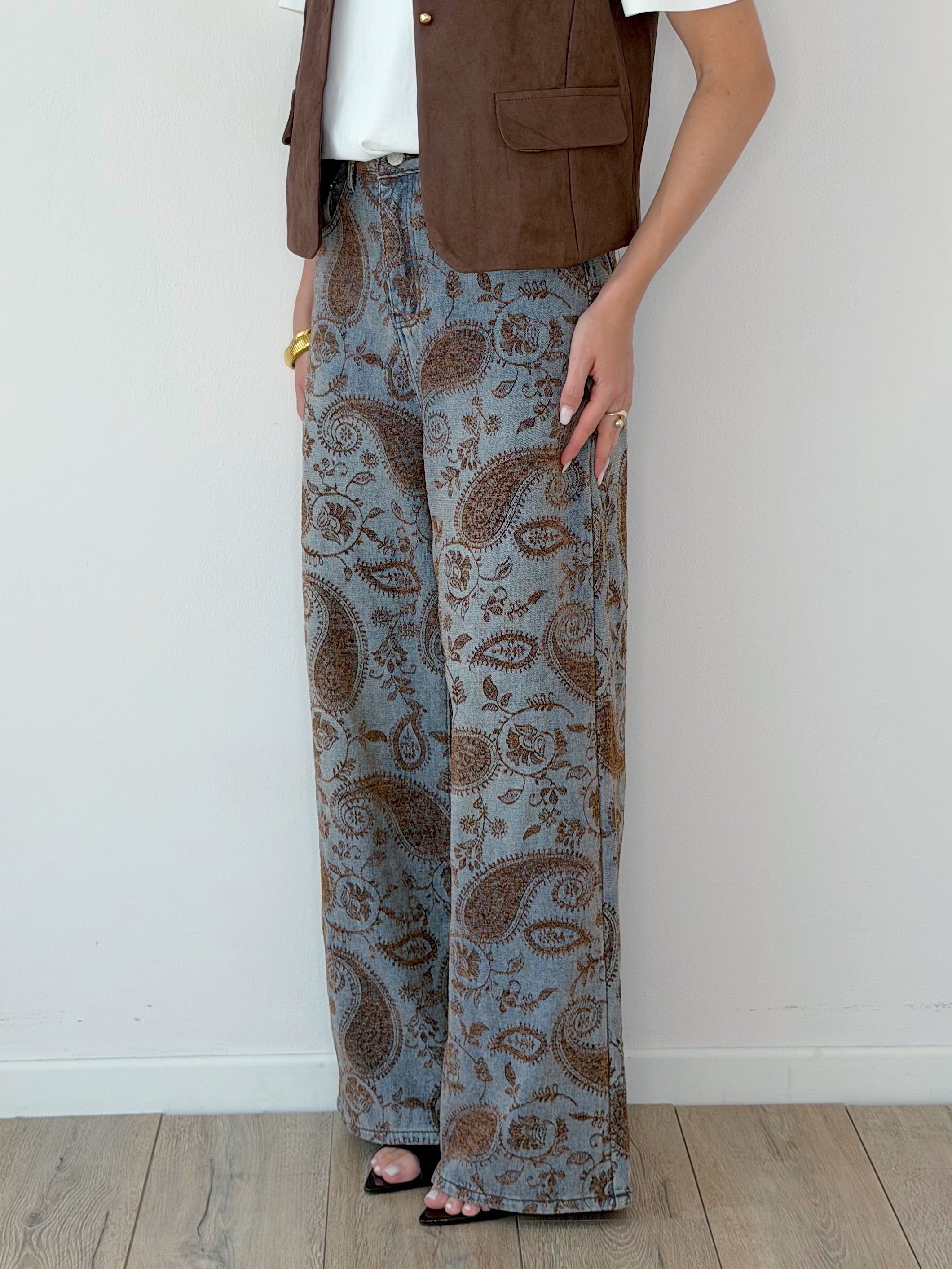 DENIM WIDE LEG PAISLEY