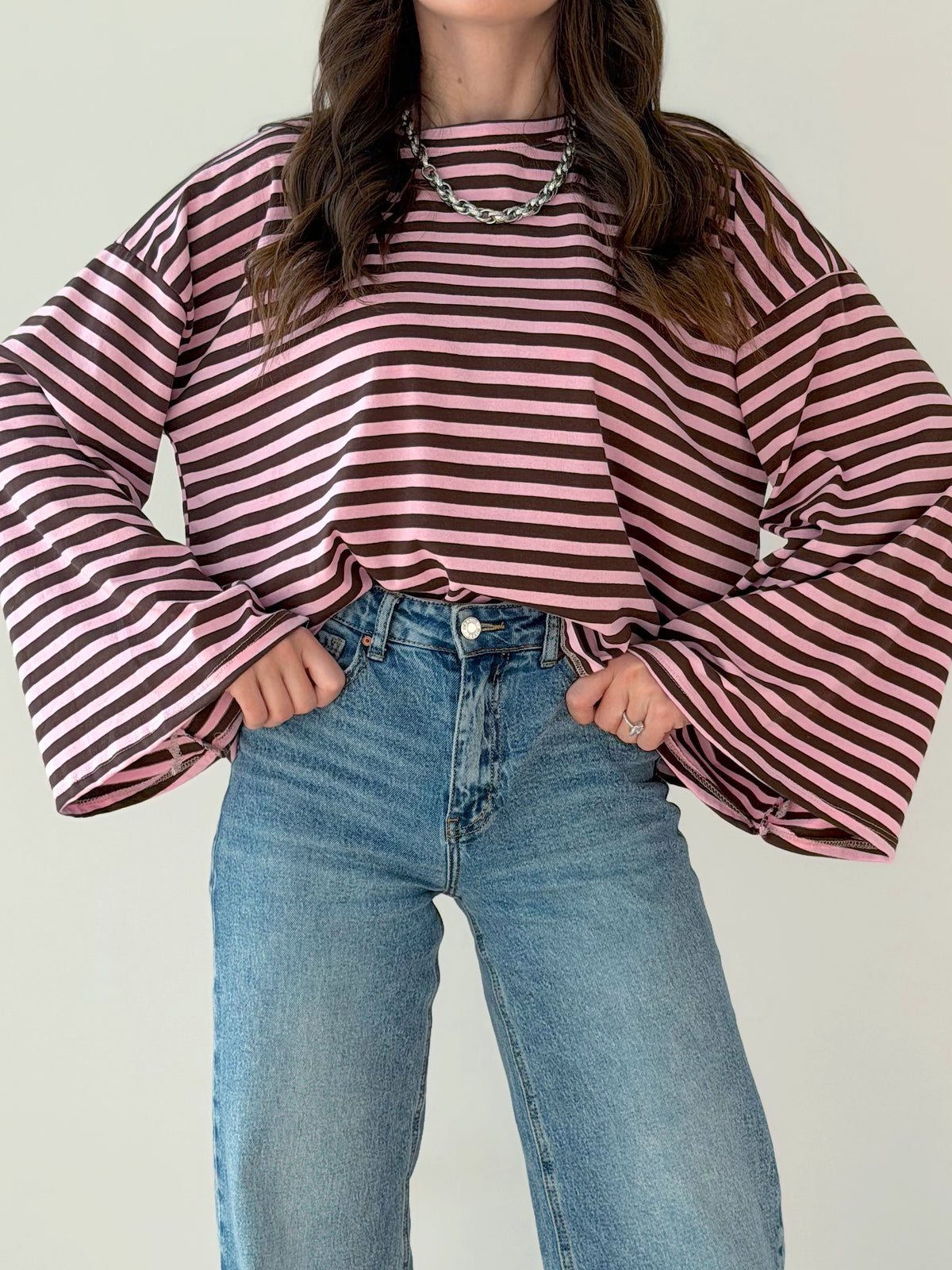LONGSLEEVE OVERSIZE A RIGHE IN 100% cotone