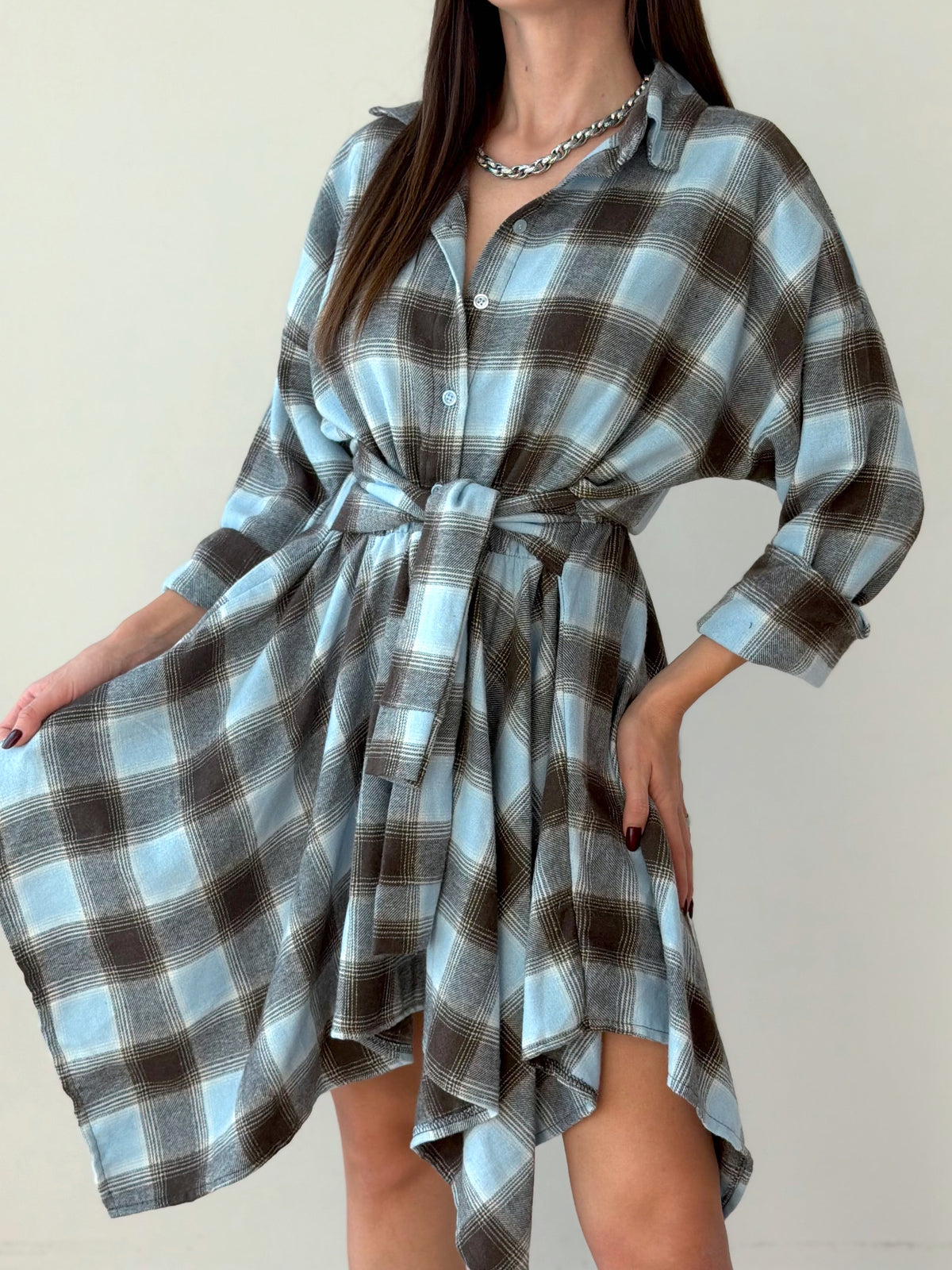 VESTITO CAMICIA IN FLANELLA CON NODO