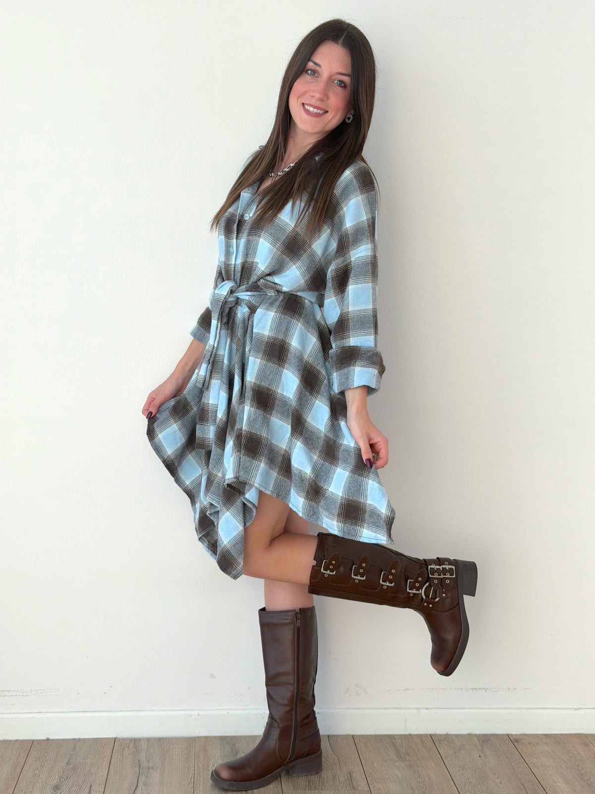VESTITO CAMICIA IN FLANELLA CON NODO