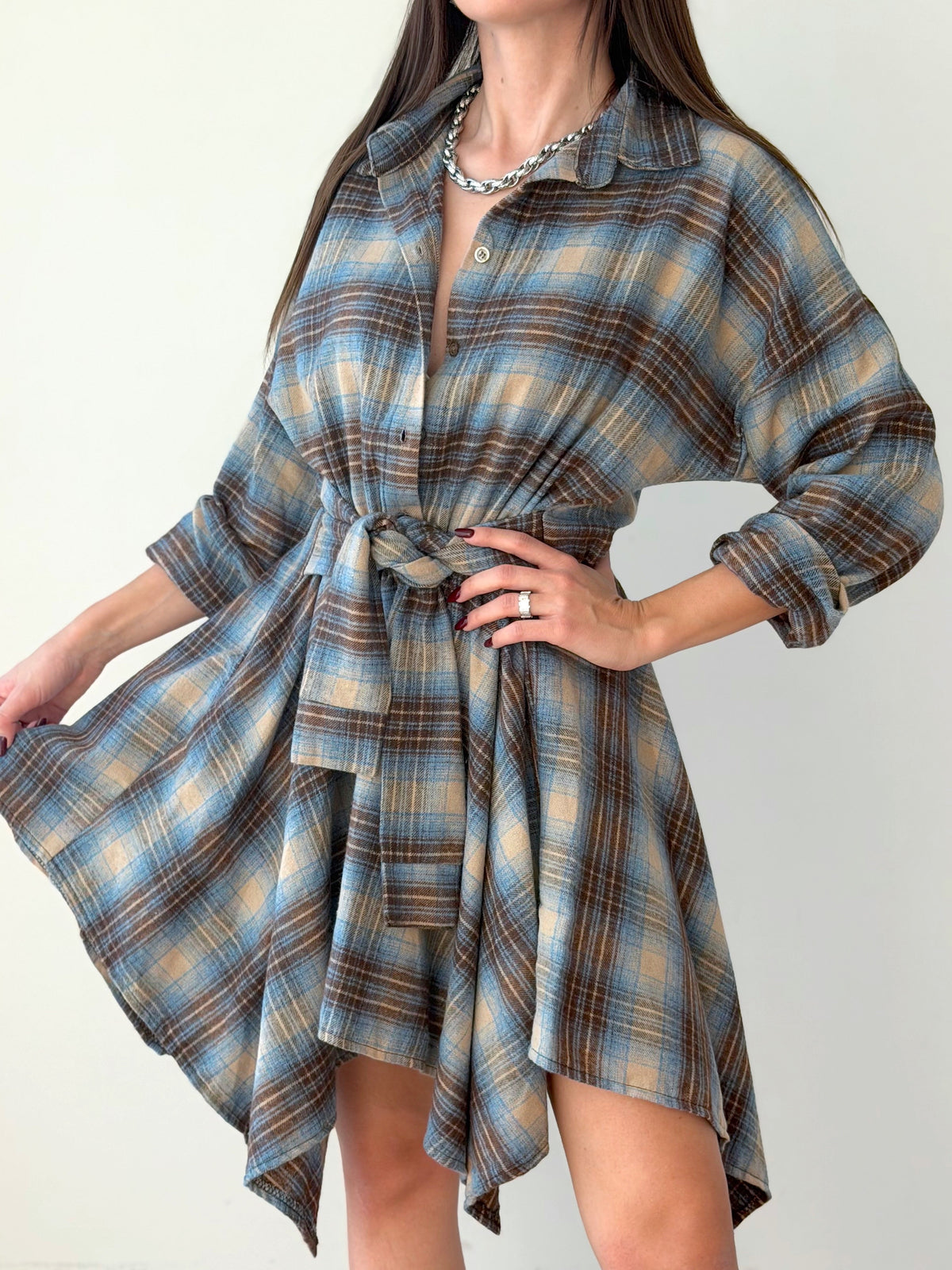 VESTITO CAMICIA IN FLANELLA CON NODO