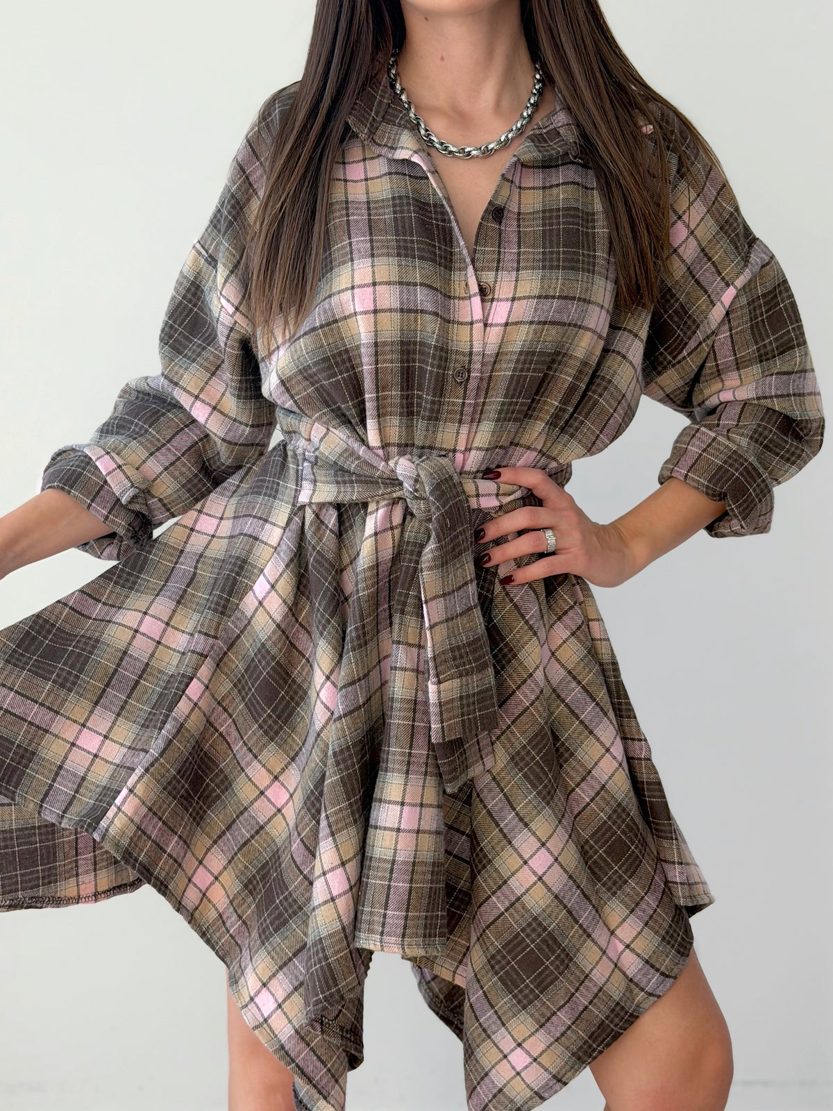 VESTITO CAMICIA IN FLANELLA CON NODO